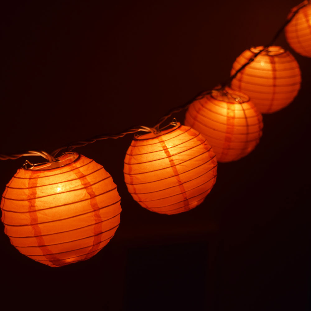 10 Pack Orange Round Paper Lanterns with Even Ribbing - Hanging Party Decorations for Chinese New Year, Halloween, Wedding & Garden Lighting (String Lights Sold Separately)