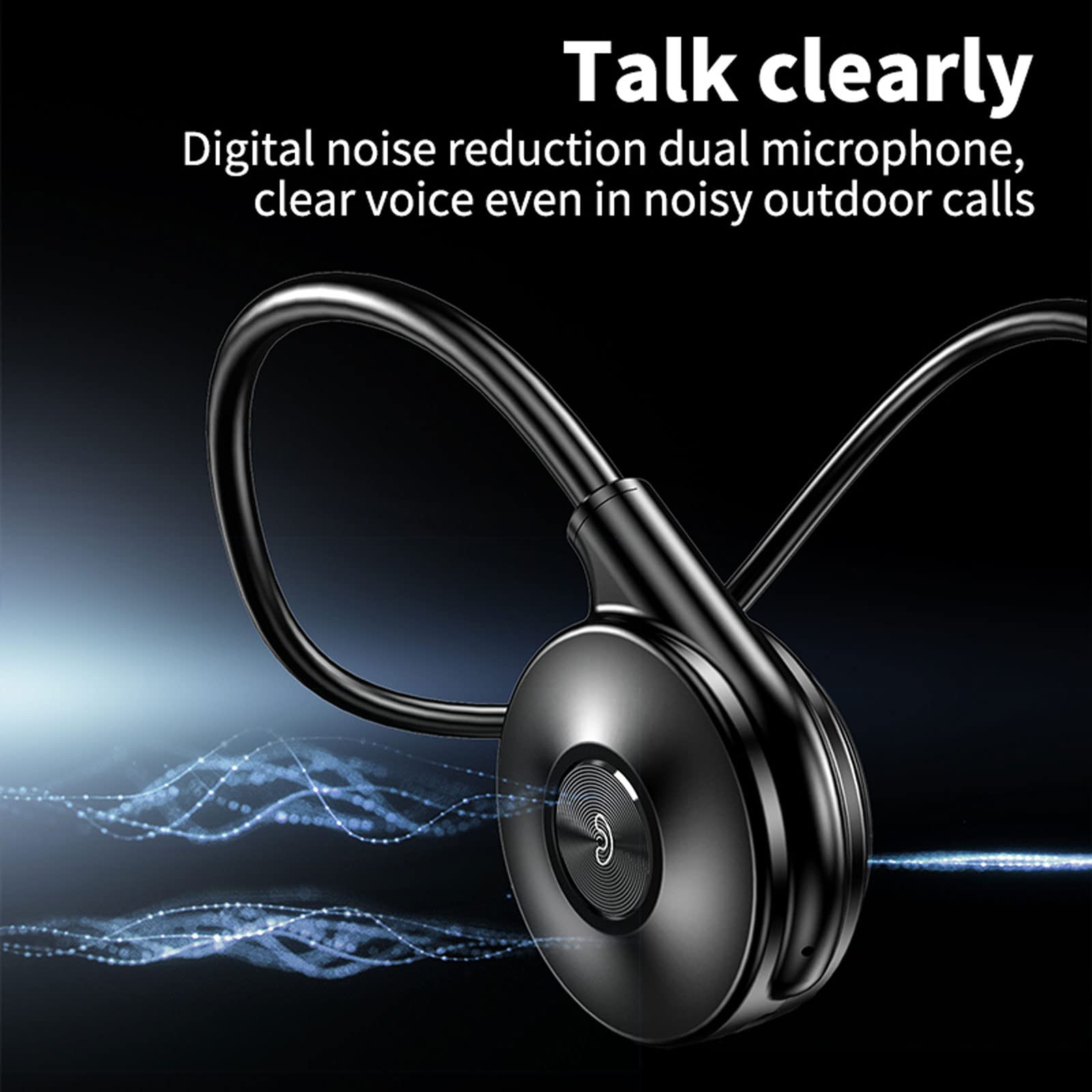 Wireless Open Ear Bone Conduction Headphones Bluetooth 5.0 - Sweatproof Sport Headset for Running, Cycling, Workout & Gym - Lightweight Neckband Design with HD Mic - Perfect for Outdoor Activities & Office Use (Black)