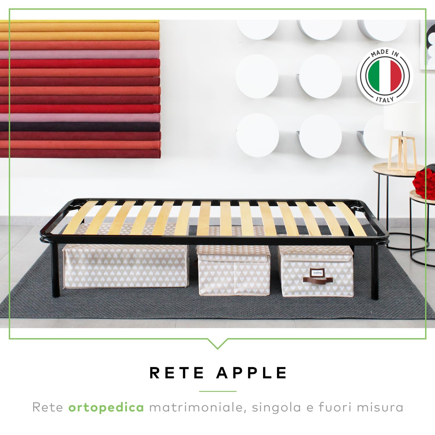 EVERGREENWEB - 85x190 cm Wood Slat Orthopedic Bed Frame with Reinforced Iron Structure & 4 Removable Legs, Universal Base for All Beds and Mattresses - Apple - Perfect for Guest Rooms, Dormitories and Small Spaces