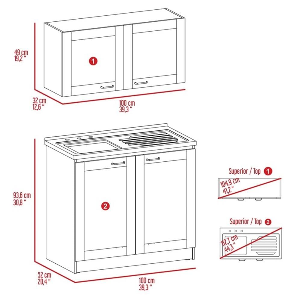 White Perseus Kitchen Cabinet Set - 2-Piece Countertop Storage Organizer for Pantry, Bathroom & Office