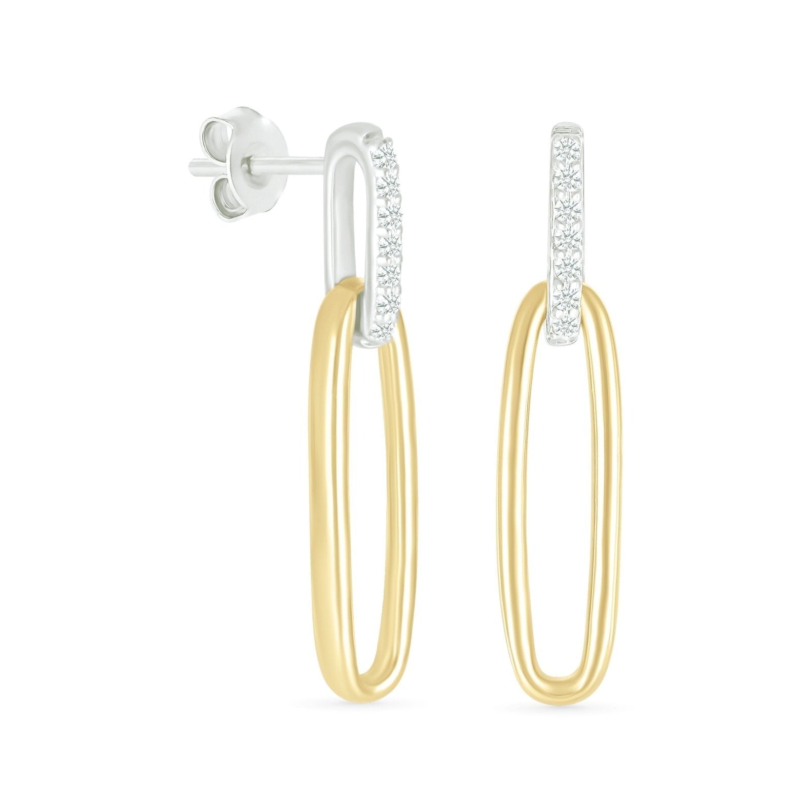10k Yellow Gold Dangling Paperclip Stud Earrings - Minimalist Elegance for Everyday Wear & Special Occasions