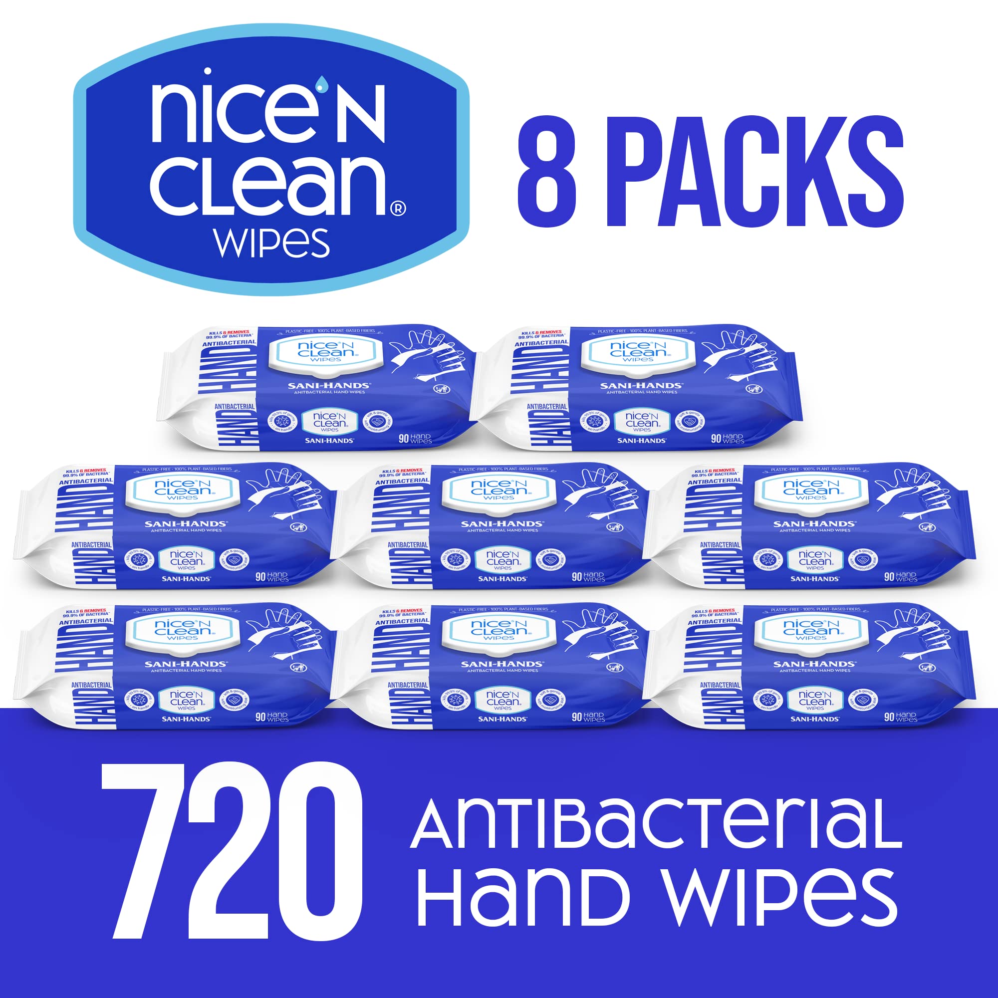 Nice 'N CLEAN Hypoallergenic Sensitive Skin Wet Wipes - 90 Count (8-Pack) | Aloe Vera Infused Hand Wipes | Gentle for Babies & Adults | Perfect for Travel, Gym & On-the-Go Hygiene