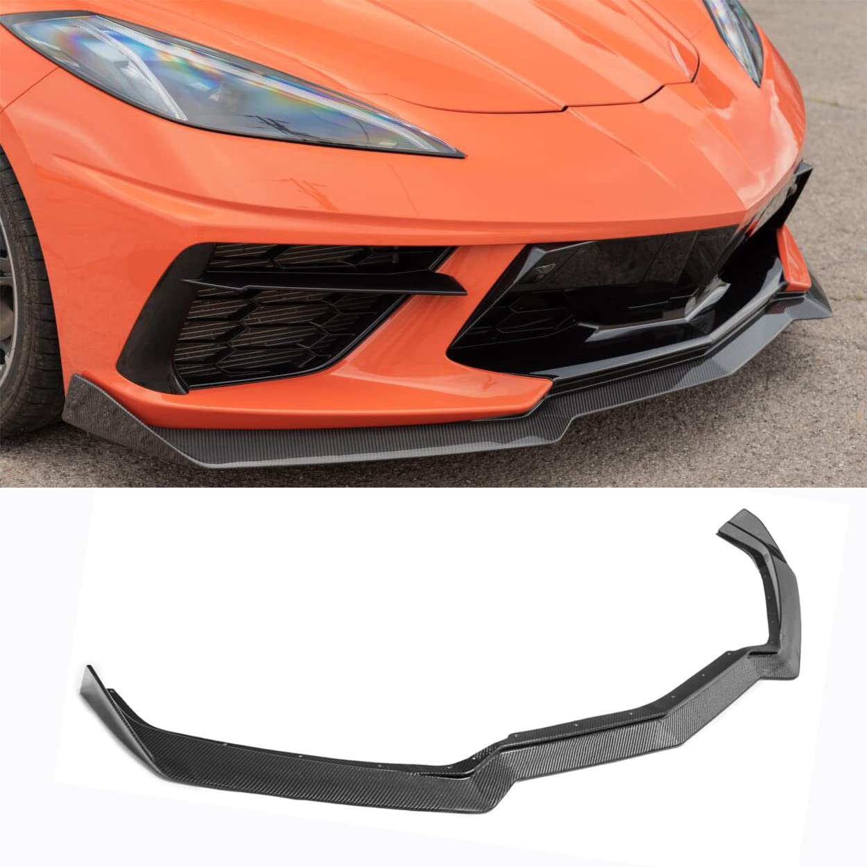 C8 Corvette Front Lip Spoiler Splitter - 5VM Style Carbon Fiber ABS Painted Front Bumper Body Kit for 2020-2024 Chevy Corvette C8 | Enhances Aerodynamics & Sporty Look for Street Racing & Car Shows