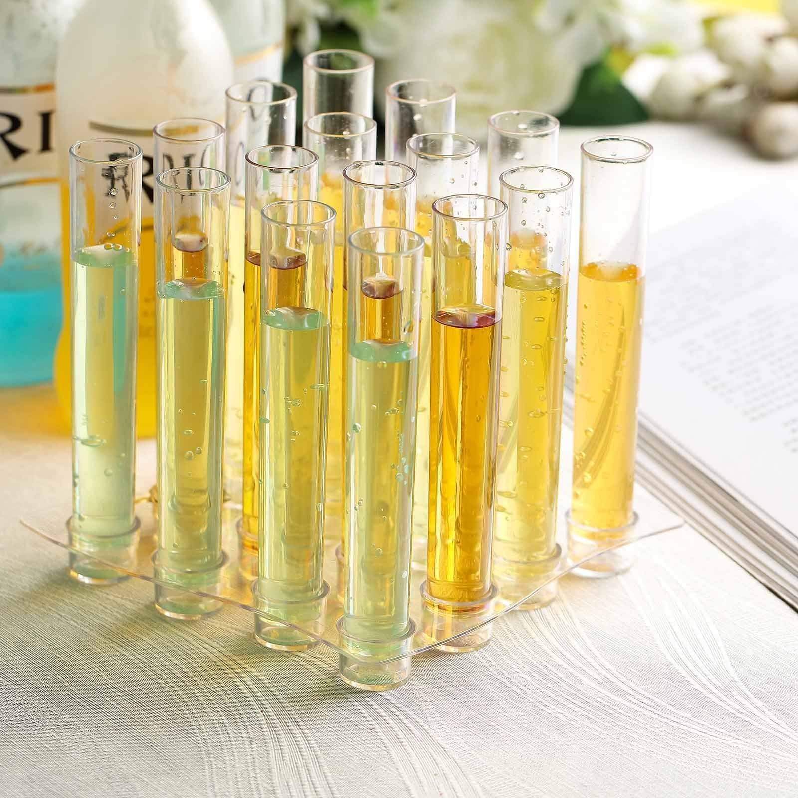 16-Piece 1 oz Jello Shot Test Tubes with Tray - Disposable Plastic Party Tableware for Cocktails, Desserts & Party Favors - Perfect for Birthday, Wedding & Halloween Celebrations