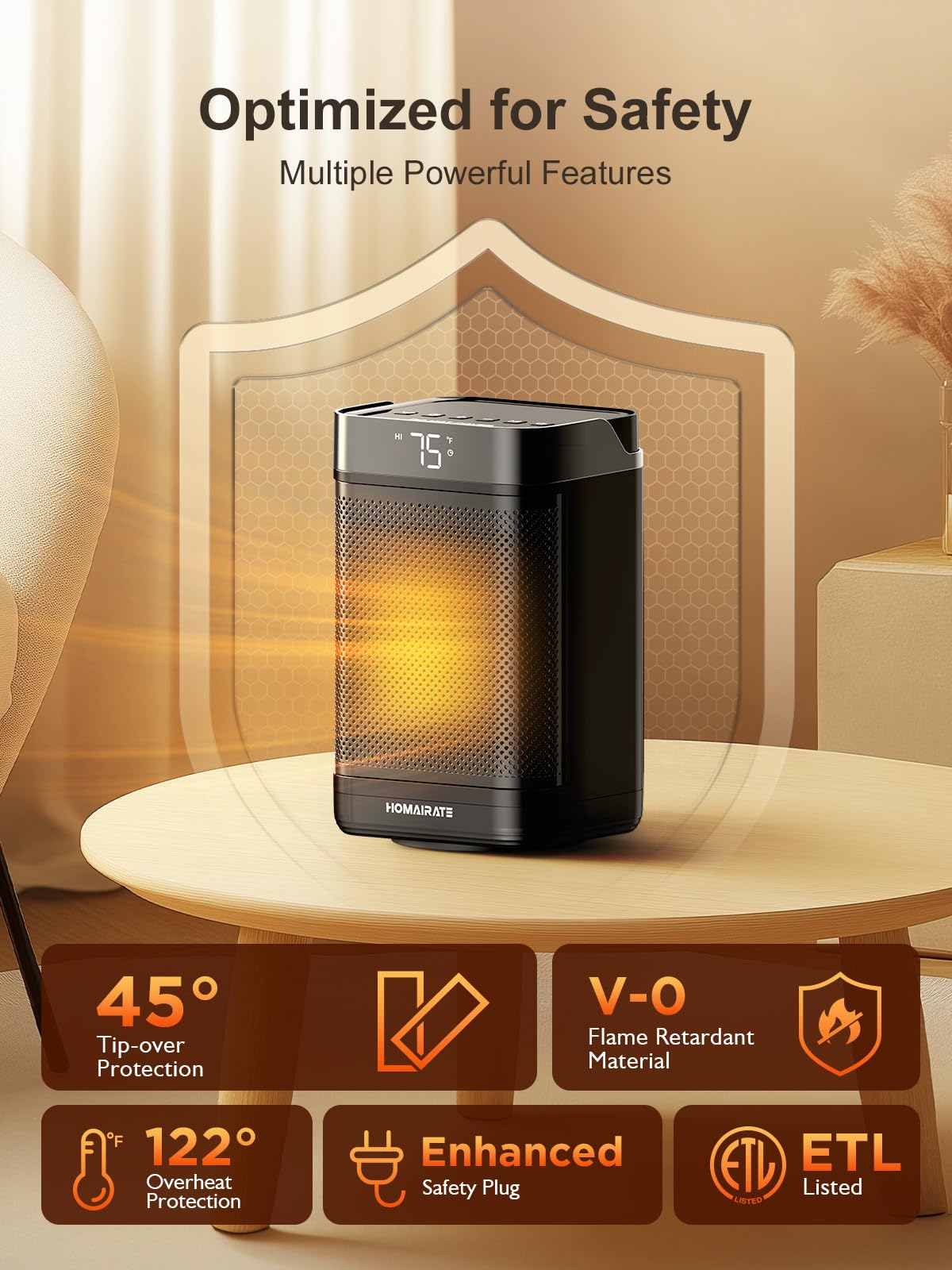 Portable Electric Space Heater with Remote Control, Thermostat, 4 Heating Modes, 70° Oscillation & 12H Timer - 1500W Fast Heating Ceramic Heater for Home, Bedroom, Office - Perfect for Winter Warmth & Energy Saving