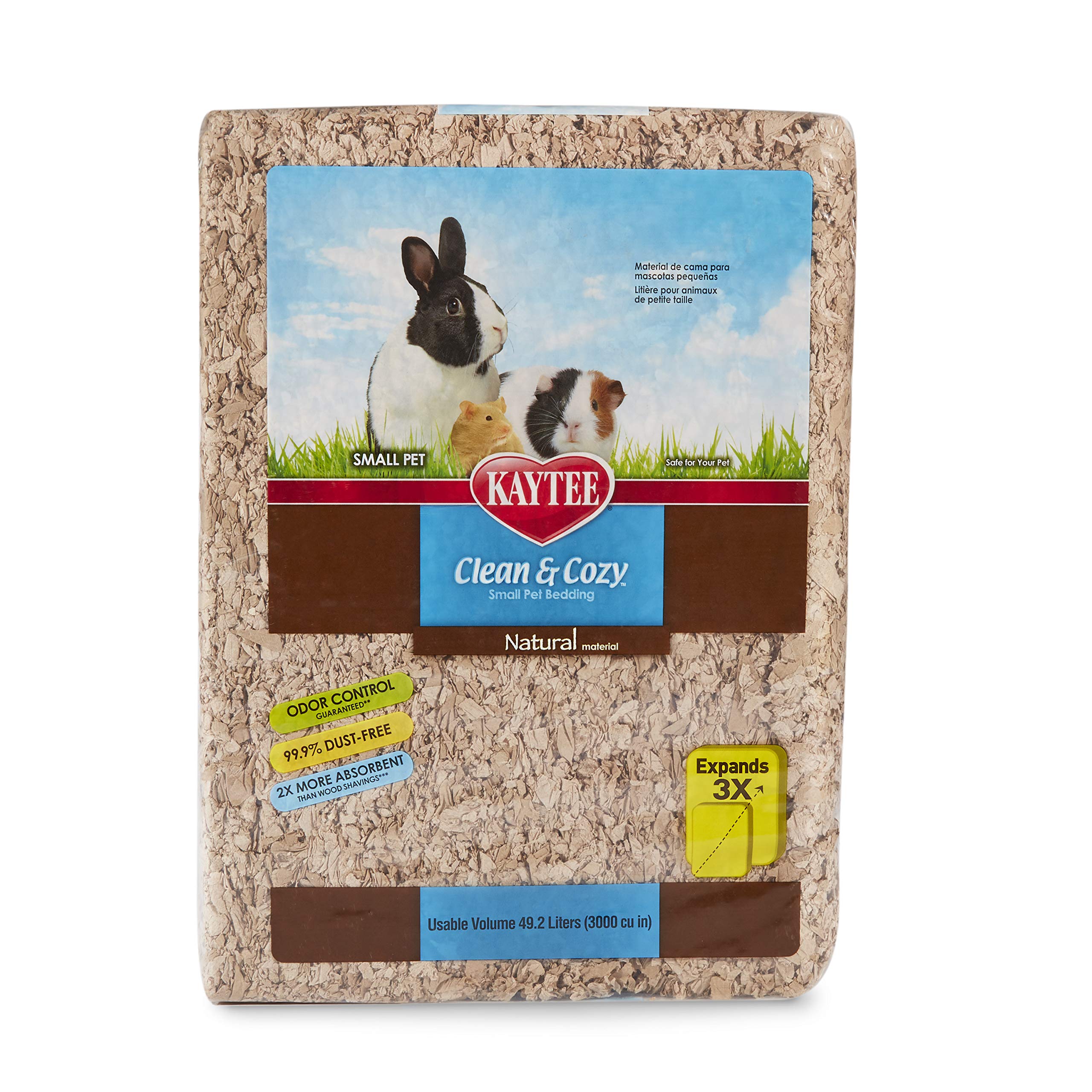 Kaytee Clean & Cozy Natural Small Animal Bedding - 49.2L (17.4 lbs) White Paper Fiber for Hamsters, Guinea Pigs & Rabbits - Super Absorbent, Odor Control & Dust-Free Small Pet Cage Liner