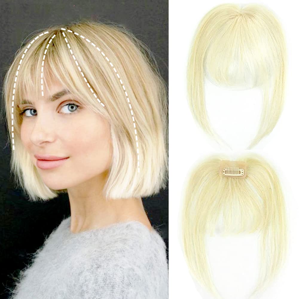 EREE HAIR Fully Handmade Human Hair 3D Air Bangs - 3x4cm Monofilament Base Clip-in Hair Fringe | Natural Looking Blonde Hair Extension for Instant Volume & Style | Perfect for Daily Wear, Cosplay & Fashion Makeovers