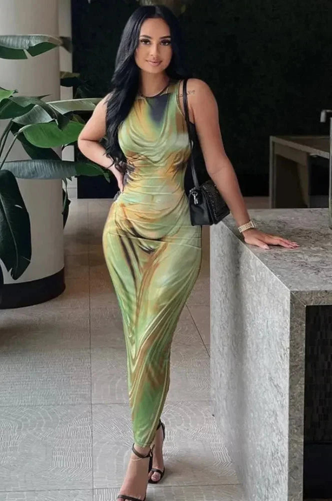 3D Printed Sleeveless Bodycon Long Dress for Women - Elegant Sexy Summer Party Club Outfits (C70 BH22) | Perfect for Night Out, Date Night, and Special Occasions
