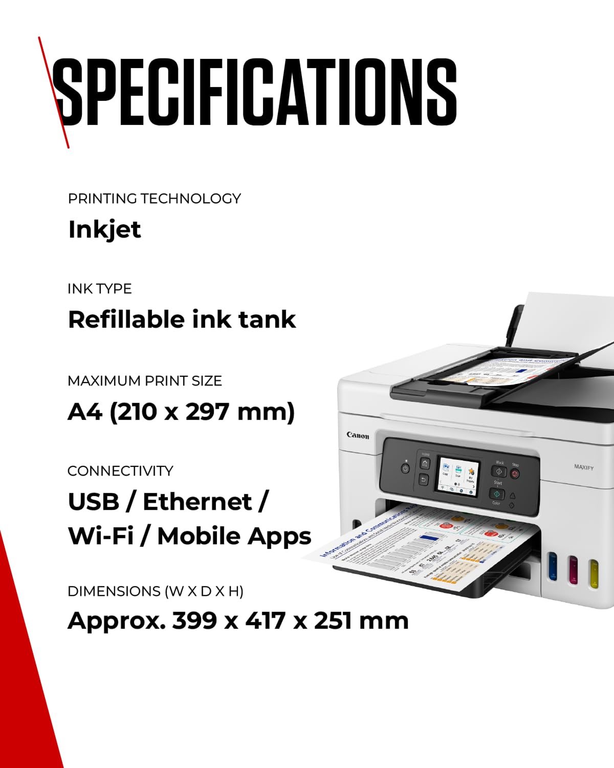 Canon MAXIFY GX4050 Wireless All-in-One MegaTank Inkjet Printer with Scanner, Copier & Fax - WiFi, Ethernet & USB Connectivity for Home & Office | A4 Color Printing, Scanning & Copying | Perfect for Small Businesses, Remote Work & Home Office Productivity