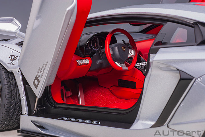 AUTOart 1:18 Scale Liberty Walk Lamborghini Aventador Limited Edition Diecast Model Car - Matte Metallic Silver Finish | Collectible Display Piece for Car Enthusiasts & Home Office Decor