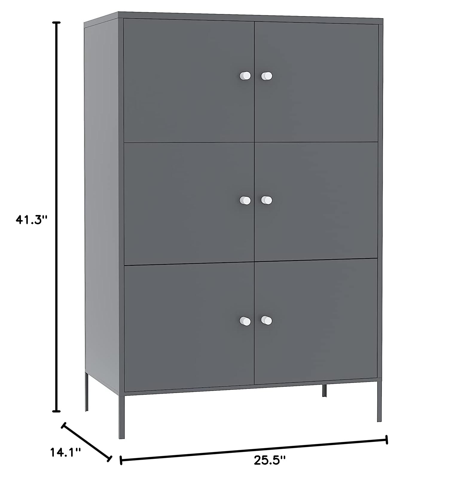 6-Door Metal Storage Cabinet with 3 Shelves - 25.6