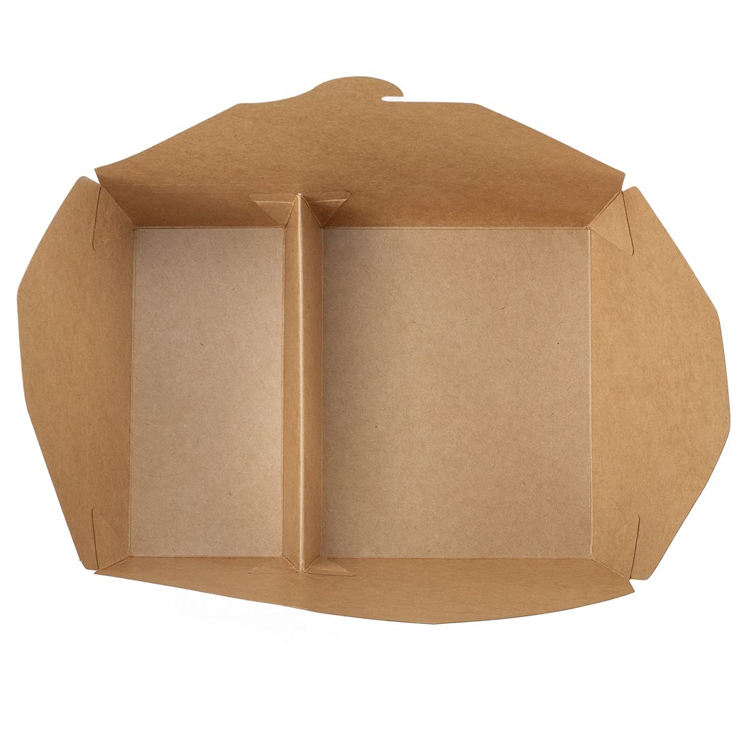 Eco-Friendly 50oz Kraft Paper Take Out Containers - 200 Pack of 2-Compartment Greaseproof Food Boxes with Secure Tab-Lock Closure | Perfect for Restaurants, Catering & Meal Prep | Safe for Hot/Cold Foods, Burgers, Salads & Leftovers