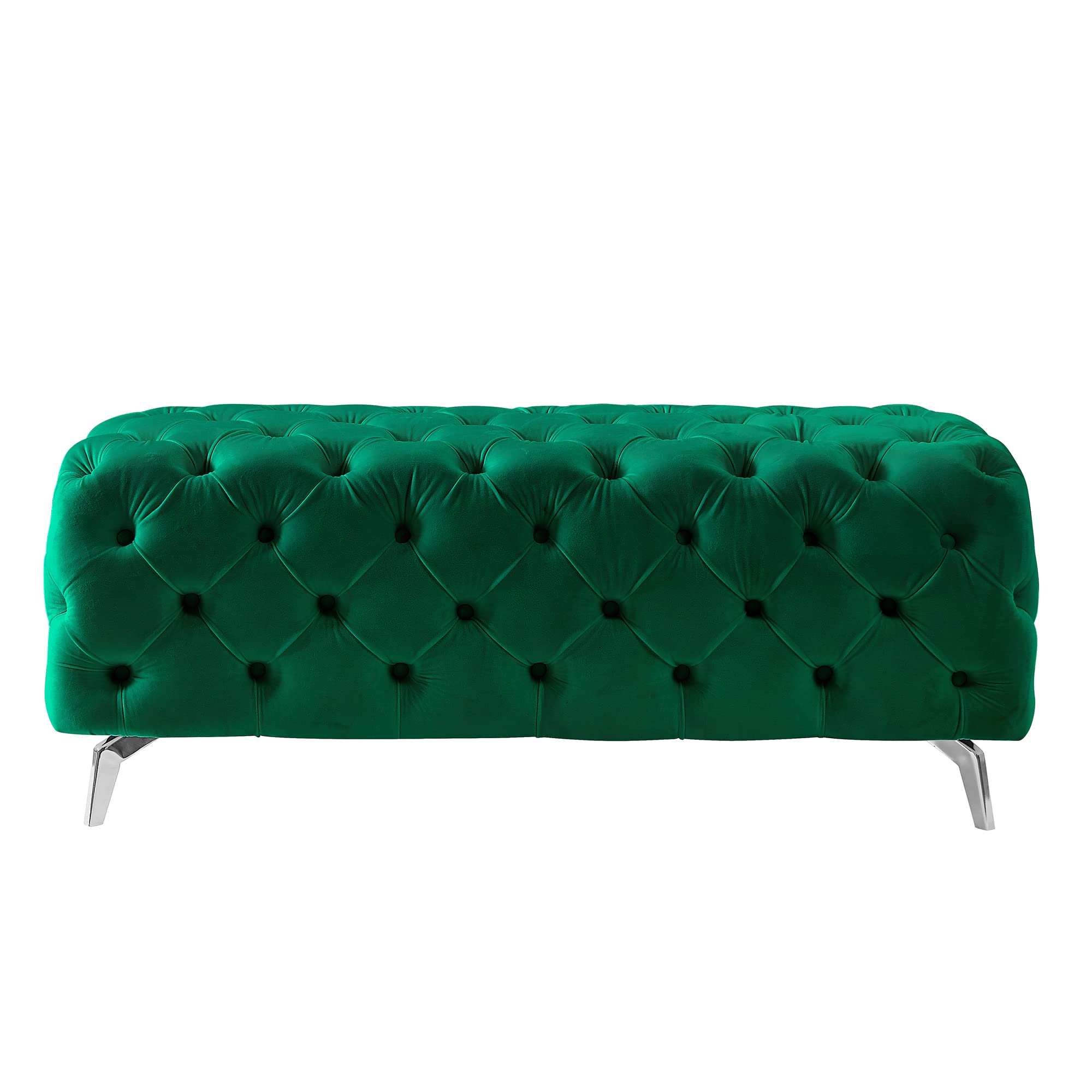 Velvet Upholstered Ottoman Bench with Button-Tufted Design - Green Footrest Stool for Living Room, Bedroom & Entryway | Perfect for Home Decor, Extra Seating & Relaxation