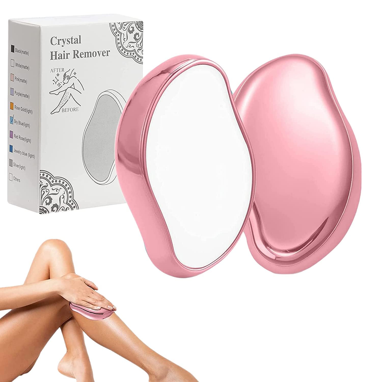 Carzillion Crystal Hair Eraser - Painless Hair Removal Tool for Men & Women | Fast & Easy Exfoliator for Body, Legs, Arms & Bikini Area | At-Home Spa Treatment & Smooth Skin Solution
