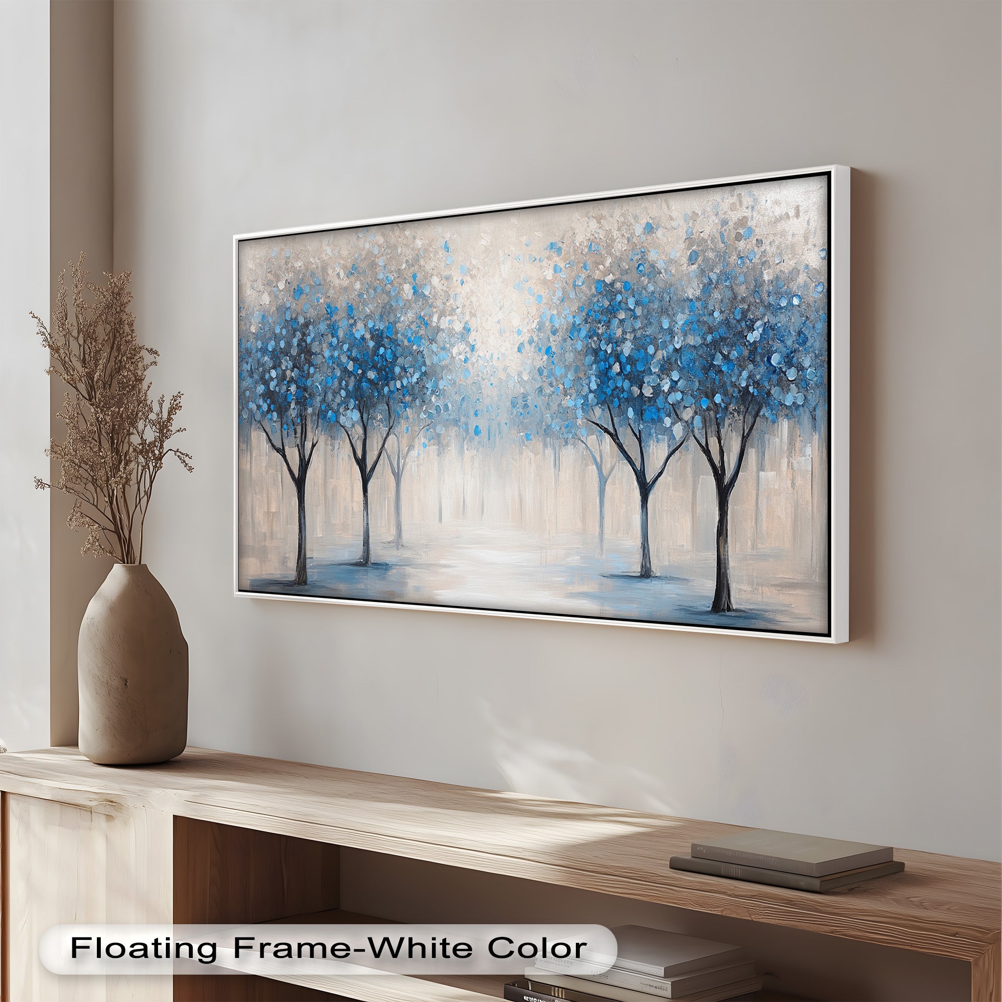 Blue Blossom Trees Wall Art - Floral Oil Painting Canvas Print for Living Room, Bedroom & Office Decor | Nature Inspired Home Decor