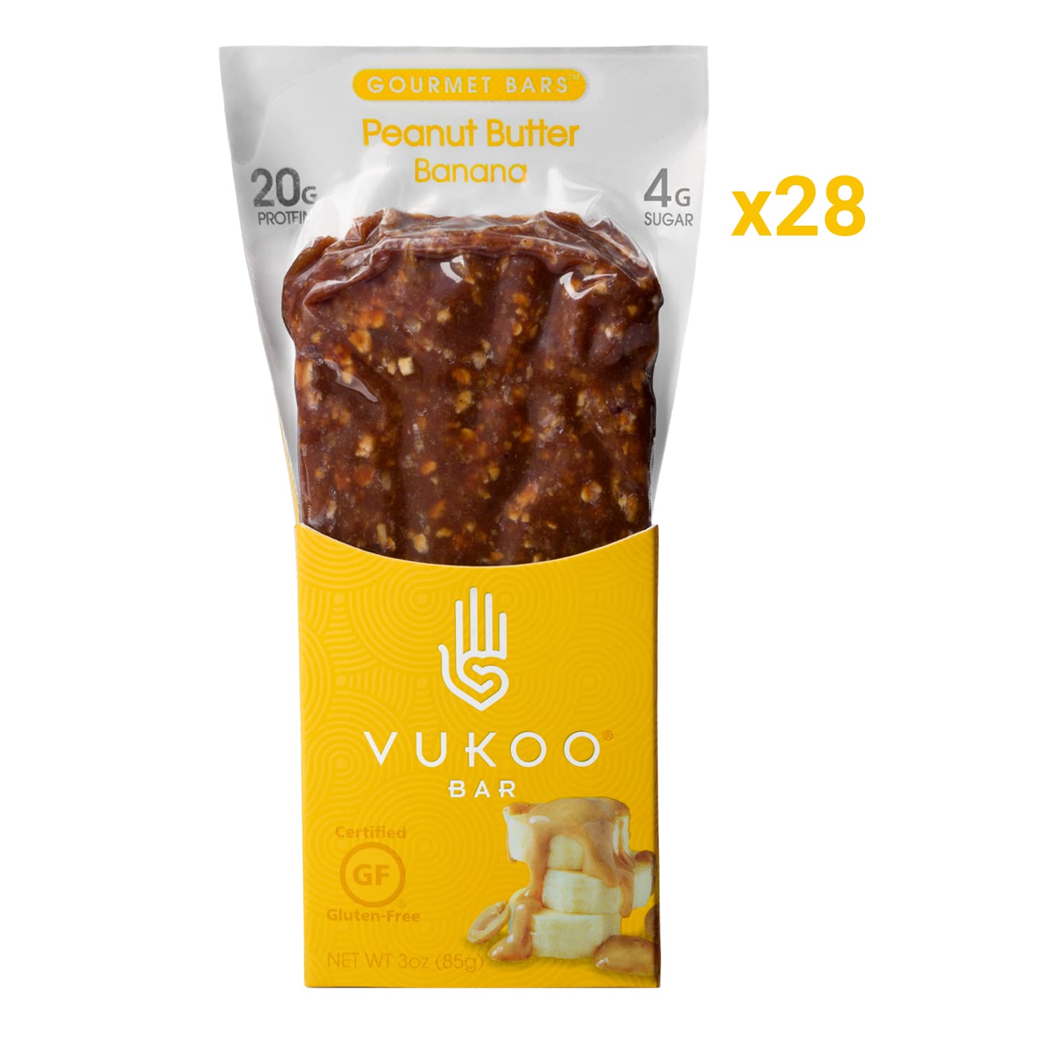 Vukoo Refrigerated Protein Bars - Peanut Butter Banana Flavor (28 Pack) | 20g Protein, Organic Oats, Low Sugar, High Fiber, Gluten Free | Healthy Snack for Gym, Hiking, Work & Weight Loss