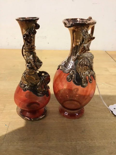 Handmade Art Glass Bud Vase with Metal Top - Elegant Floral Arrangement for Home Decor, Wedding Centerpieces & Tabletop Display
