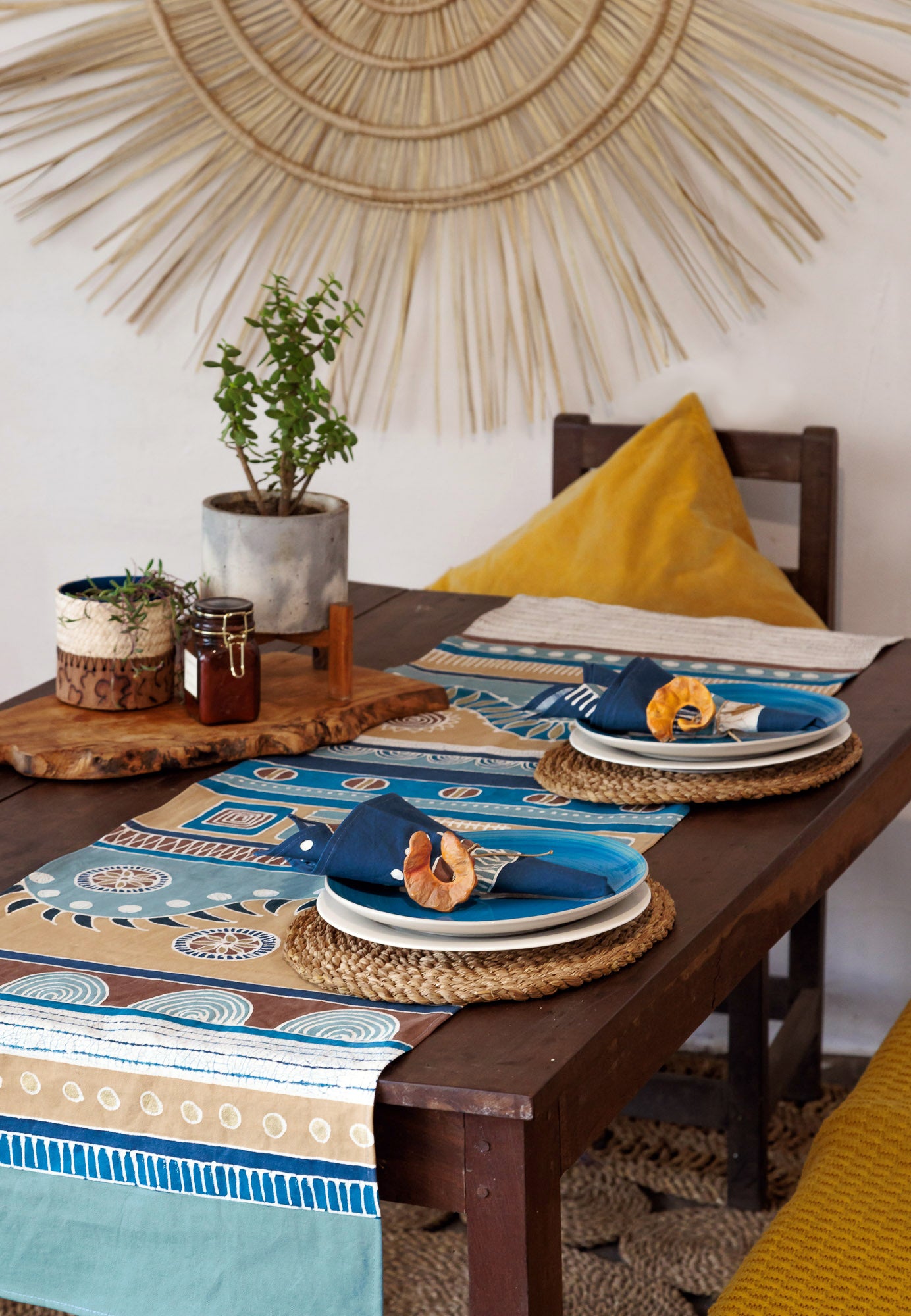 Premium Mali Azure Table Runner - Elegant Handmade Cotton Table Decor for Dining, Wedding, and Holiday Settings
