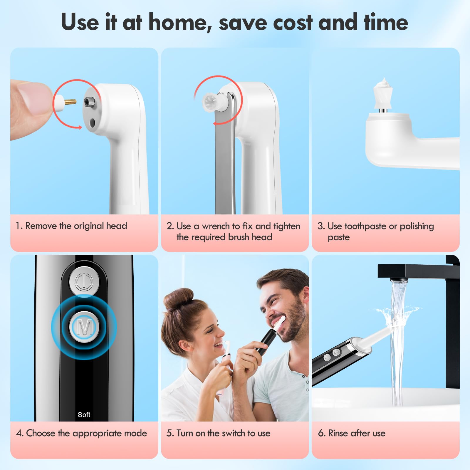 Rechargeable Electric Tooth Polisher Kit with LED Light - 5 Brush Heads & 5 Speed Modes for Teeth Whitening, Cleaning & Polishing - Waterproof Dental Care for Home & Travel Use
