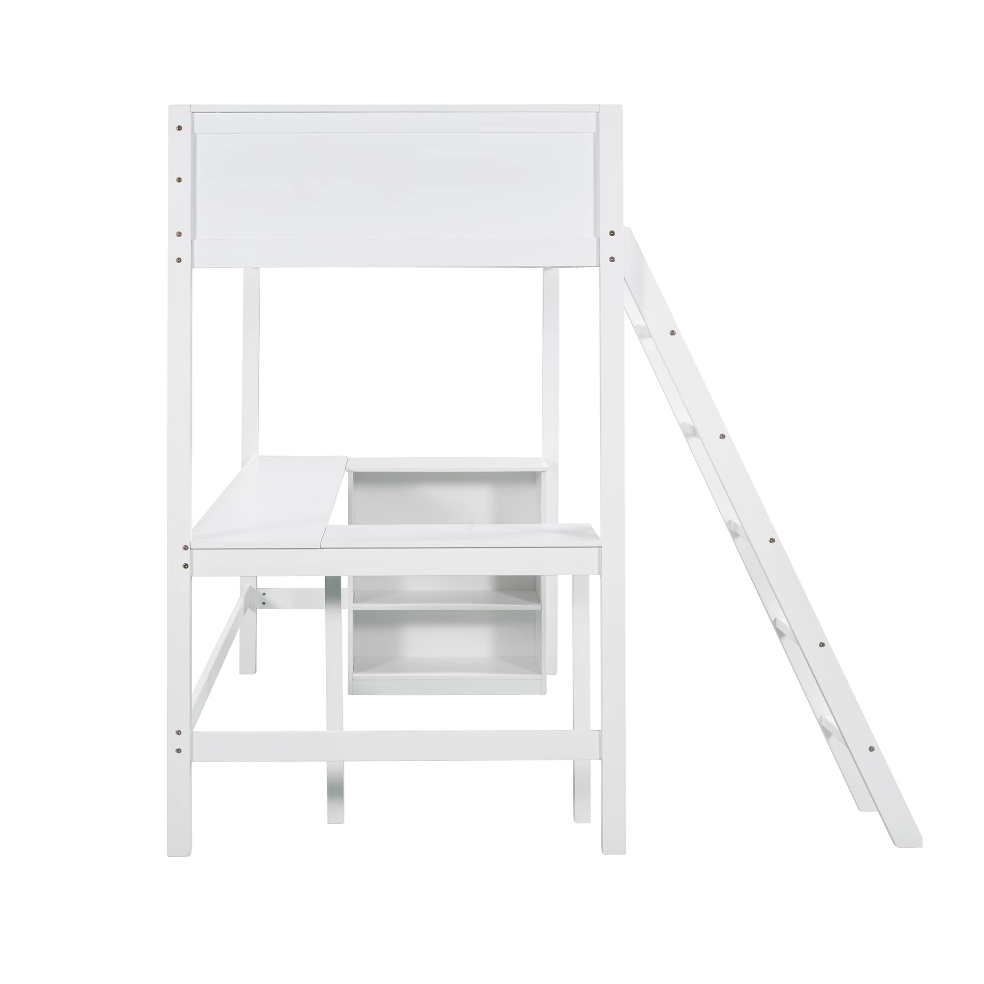 Twin Loft Bed with Desk & Shelves, Sturdy Wood Loft Bed Frame with Storage Drawers for Kids, Teens & Adults - White | Perfect for Small Spaces, Dorm Rooms & Multi-Functional Bedroom Furniture