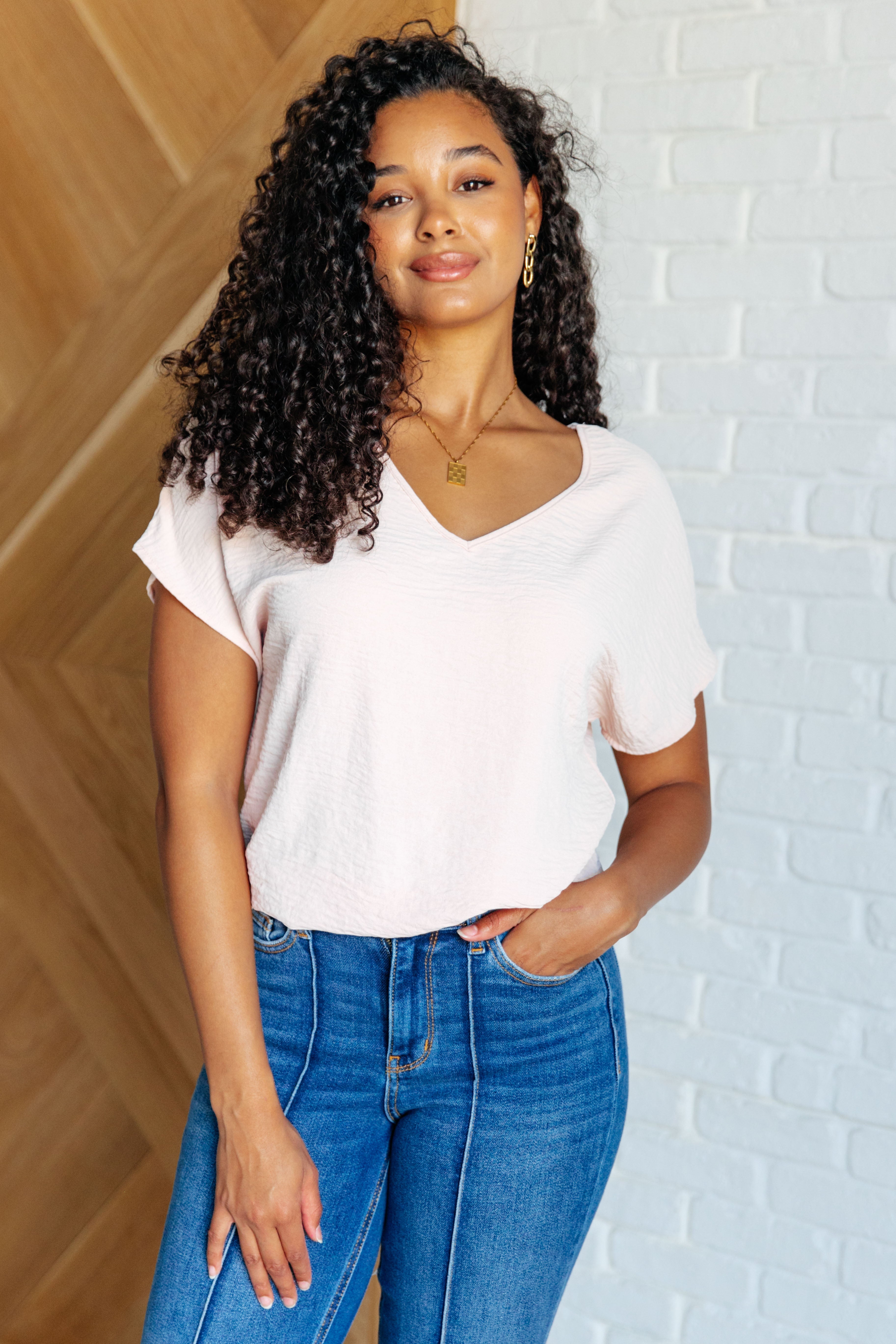 Blush V Neck Top for Women - Soft & Comfortable FAQ T-Shirt - Perfect for Casual Wear, Office & Everyday Outfits