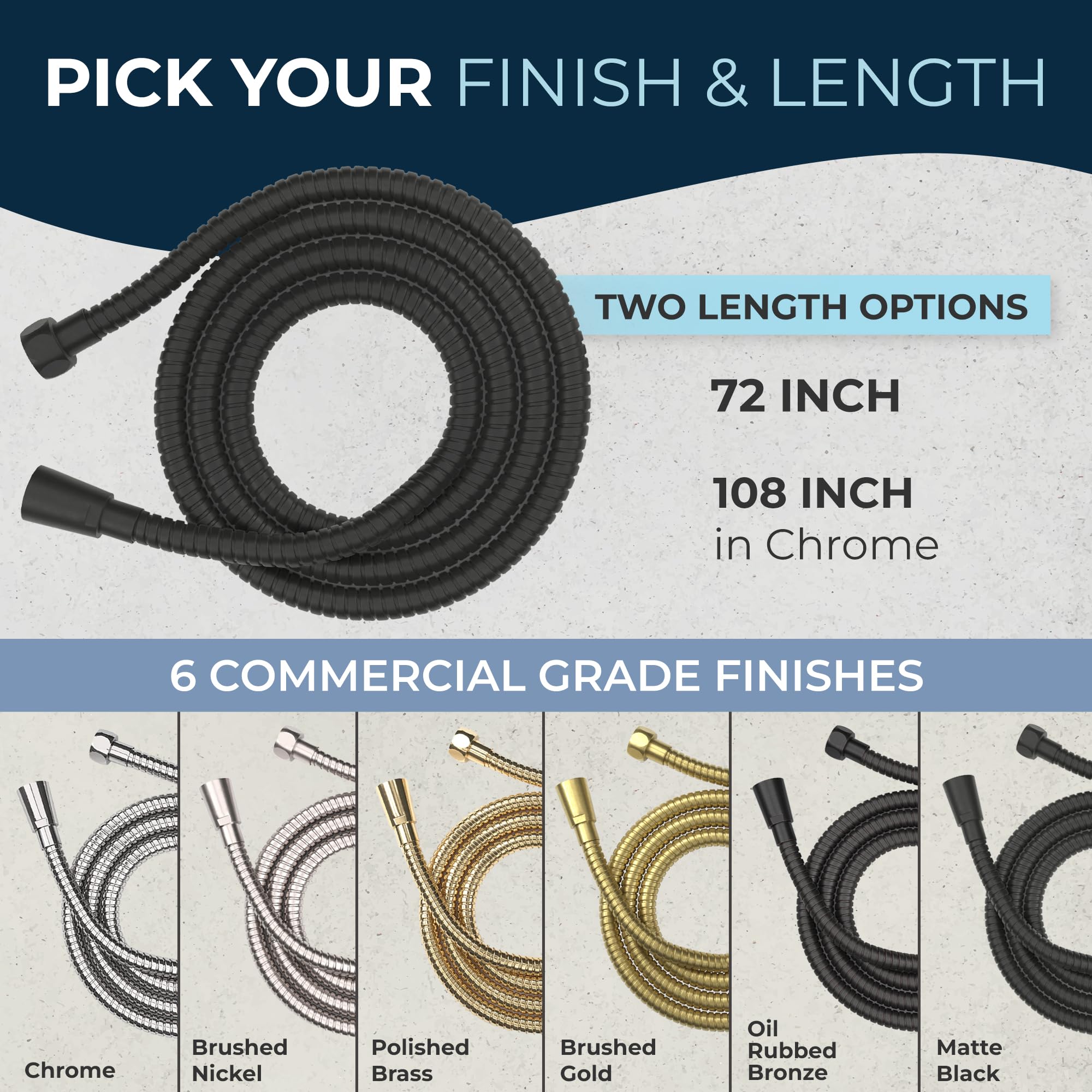 HammerHead Showers® All Metal 72 Inch Extra Long Shower Hose - Matte Black Universal Replacement for Handheld Shower Heads | Durable Bathroom Upgrade for Spa-Like Experience