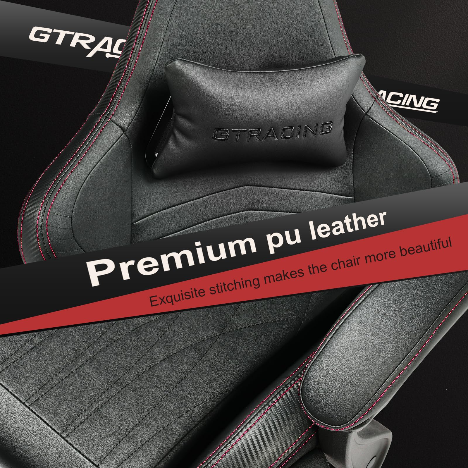GTPLAYER Ergonomic Gaming Chair with Bluetooth Speakers & Footrest - High Back Reclining Computer Game Chair for Adults & Kids, Adjustable Linkage Armrests (Red) - Perfect for PC Gaming, Office Work & Home Entertainment