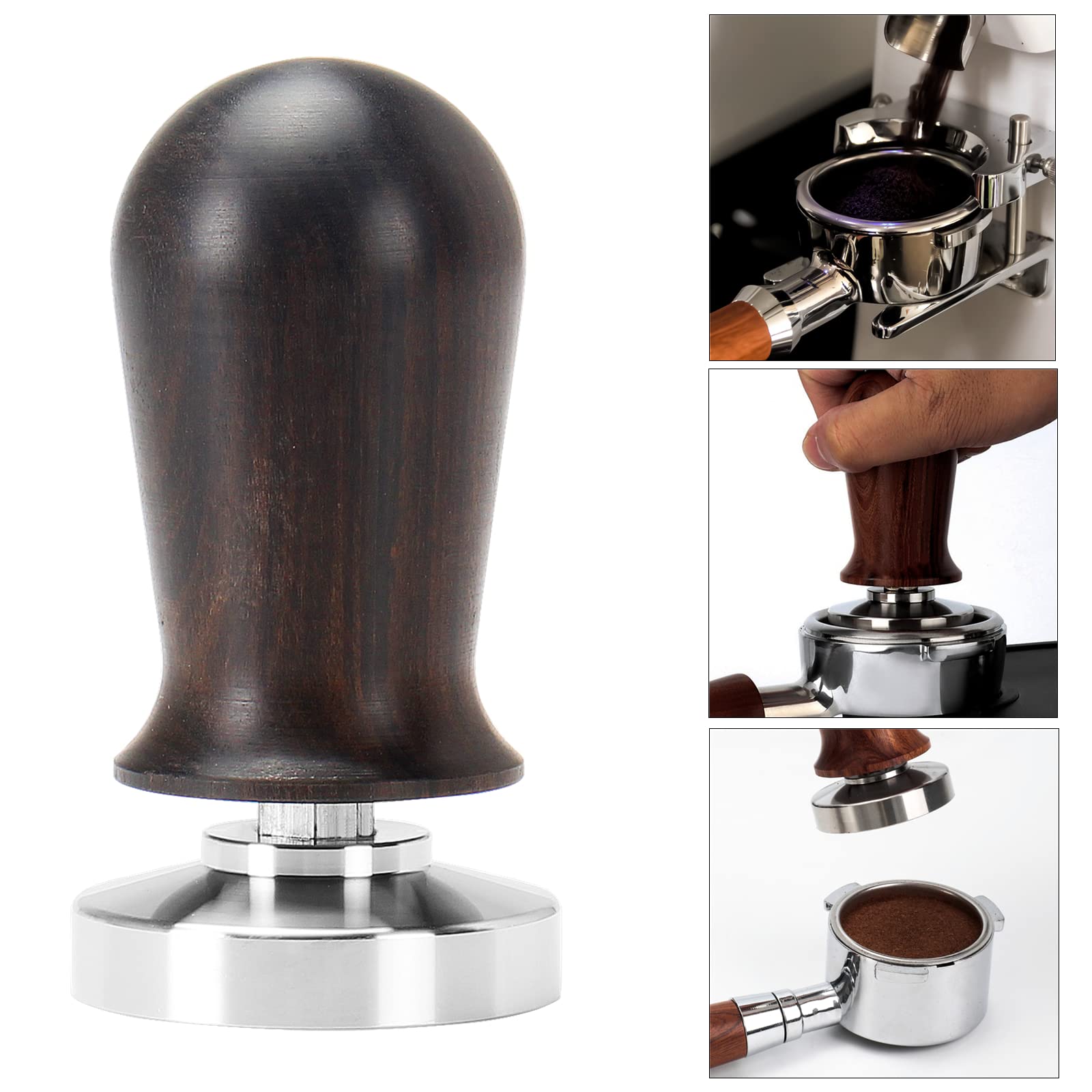 Premium 53mm Espresso Tamper with Ergonomic Wooden Handle & Spring-Loaded 304 Stainless Steel Base - Perfect for Barista-Grade Coffee Tamping at Home or Cafe