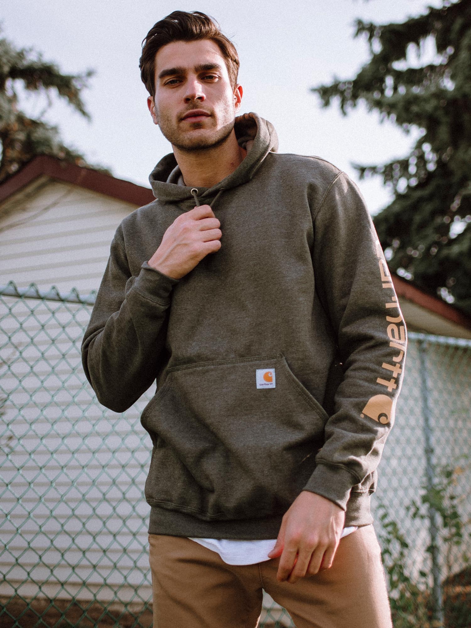 Carhartt Sleeve Pullover Hoodie for Men & Women - Cozy Fleece Lined Sweatshirt for Outdoor Work & Casual Wear - Clearance Sale