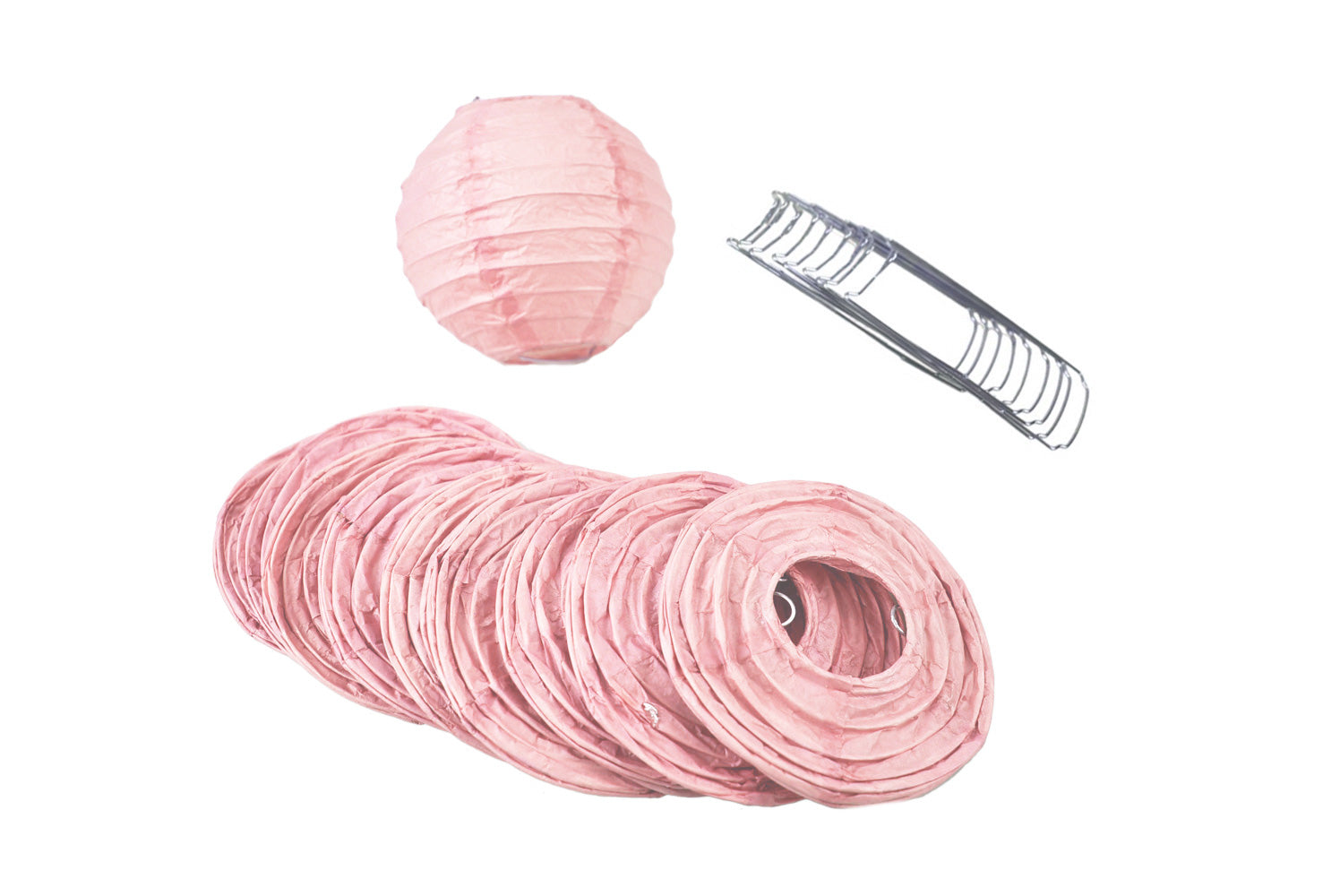 4 Pack Rose Quartz Pink Round Paper Lanterns with Even Ribbing - Hanging Decorations for Wedding, Baby Shower & Home Party (String Lights Sold Separately) - Perfect for Indoor/Outdoor Events & Boho Decor