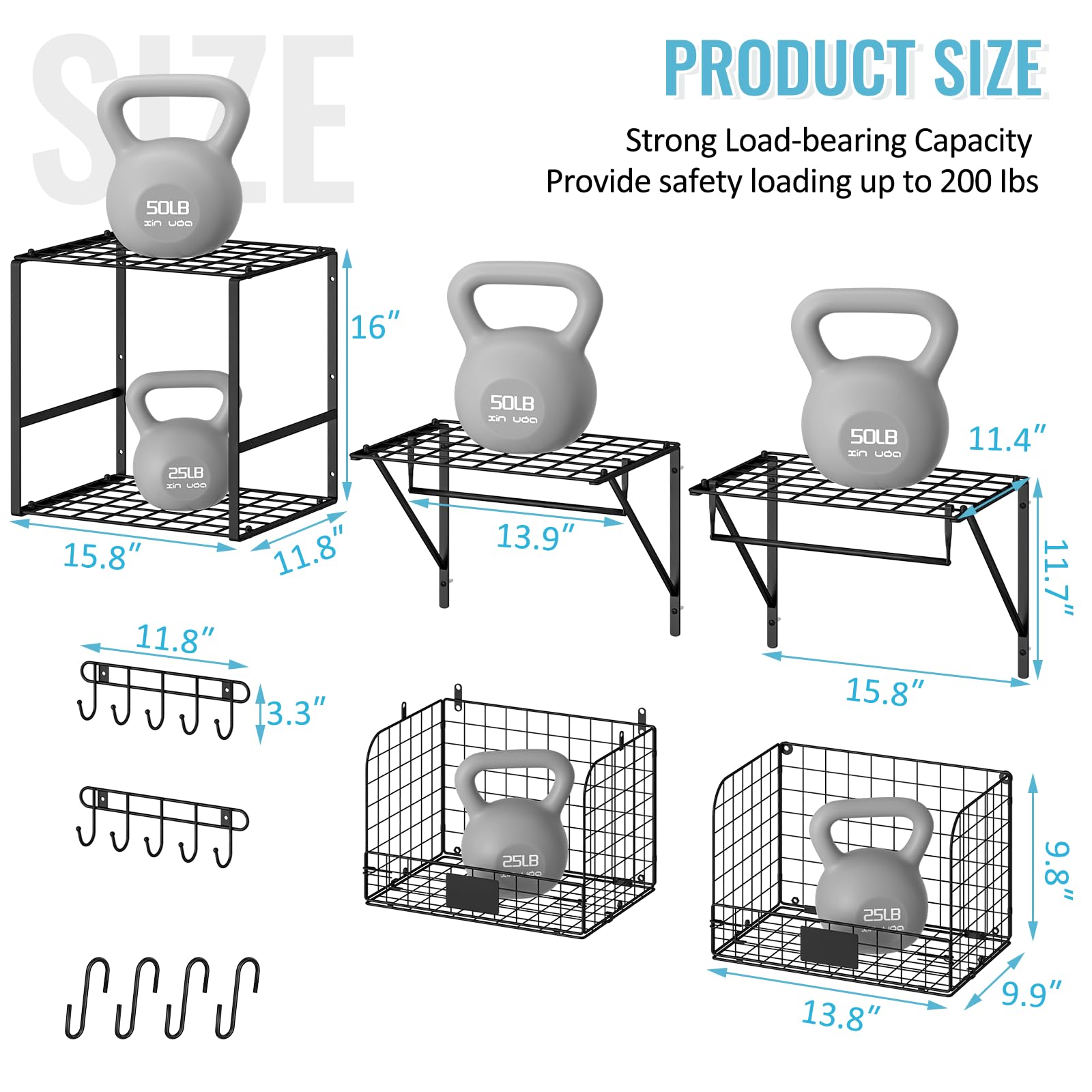 3 Pack Laundry Room Shelves with Wire Storage Baskets - Over Washer and Dryer Organizer with Hanging Rods & Hooks - Space Saving Laundry Storage Solution for Small Spaces, Closets and Utility Rooms