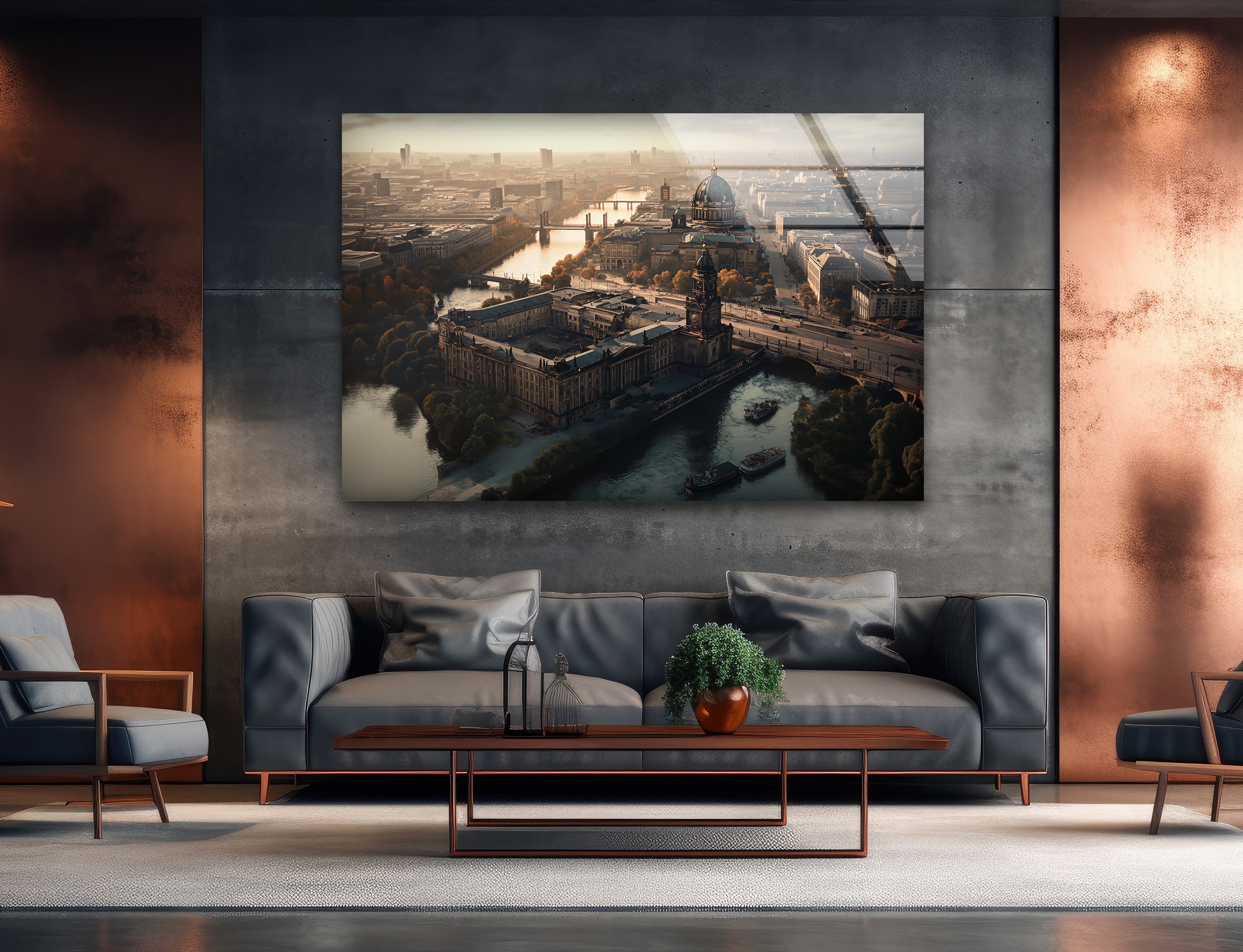 Berlin Sunset Glass Wall Art - Handmade Modern Home Decor for Living Room, Bedroom & Office - Perfect Gift for Housewarming & Holidays