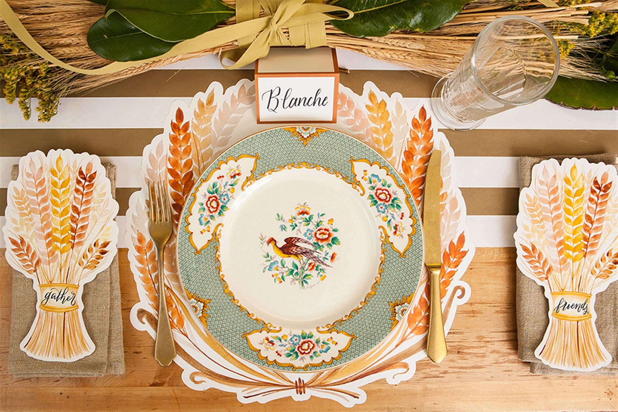 Hester and Cook Disposable Round Paper Placemats for Dining Table - Golden Harvest Thanksgiving Fall Decor - 12 Pack Eco-Friendly Place Settings - Made in USA - Perfect for Holiday Parties, Family Gatherings & Dinner Decorations