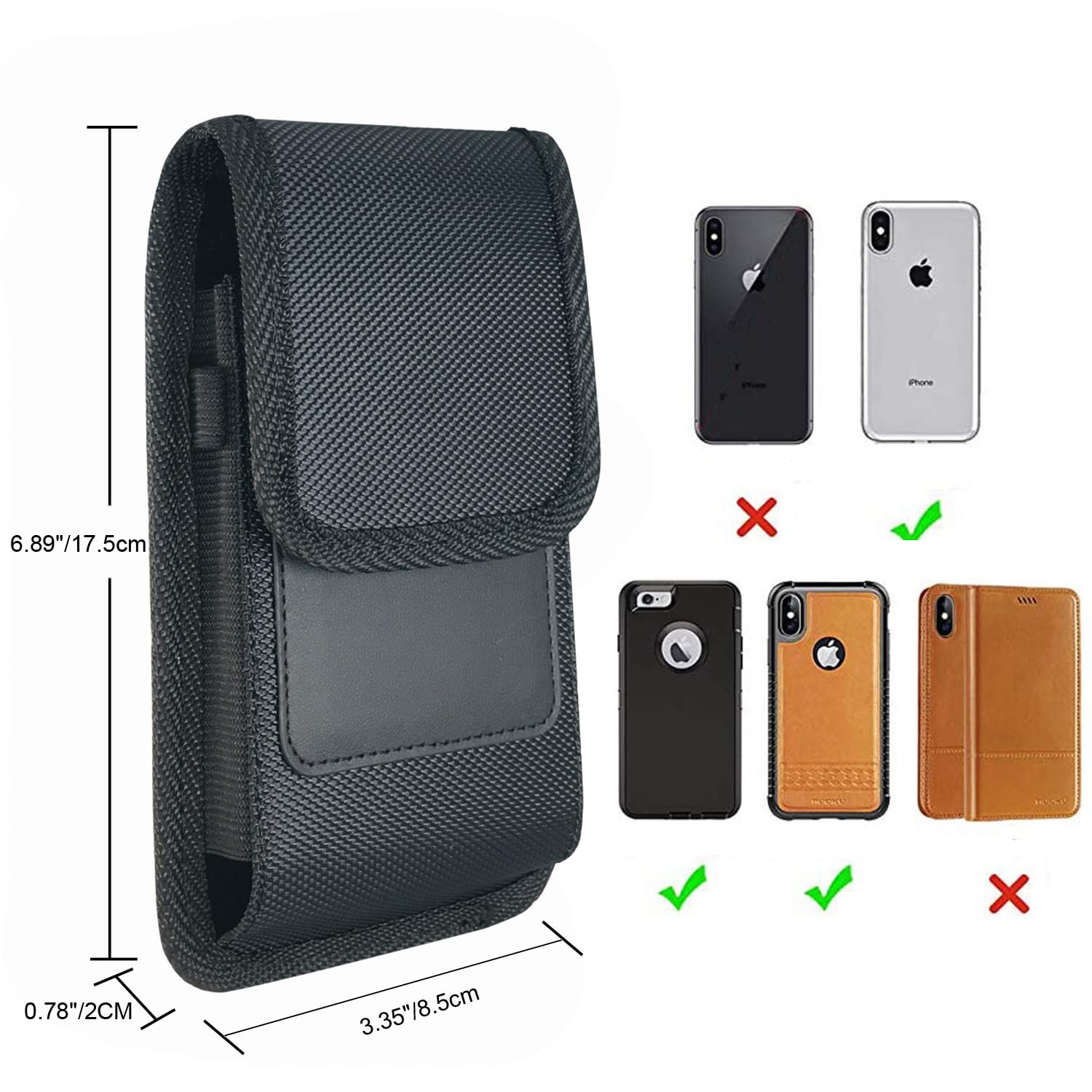 Premium Nylon Phone Holster Pouch for iPhone 16/15/14/13/12/11 Pro Max, XR, X, XS Max, 8 Plus & Samsung S24/S23/S22/Note20 Ultra - Compatible with Otterbox Cases (Excluding Defender Series) | Belt Clip Case for Work, Hiking, Travel & Outdoor Activities