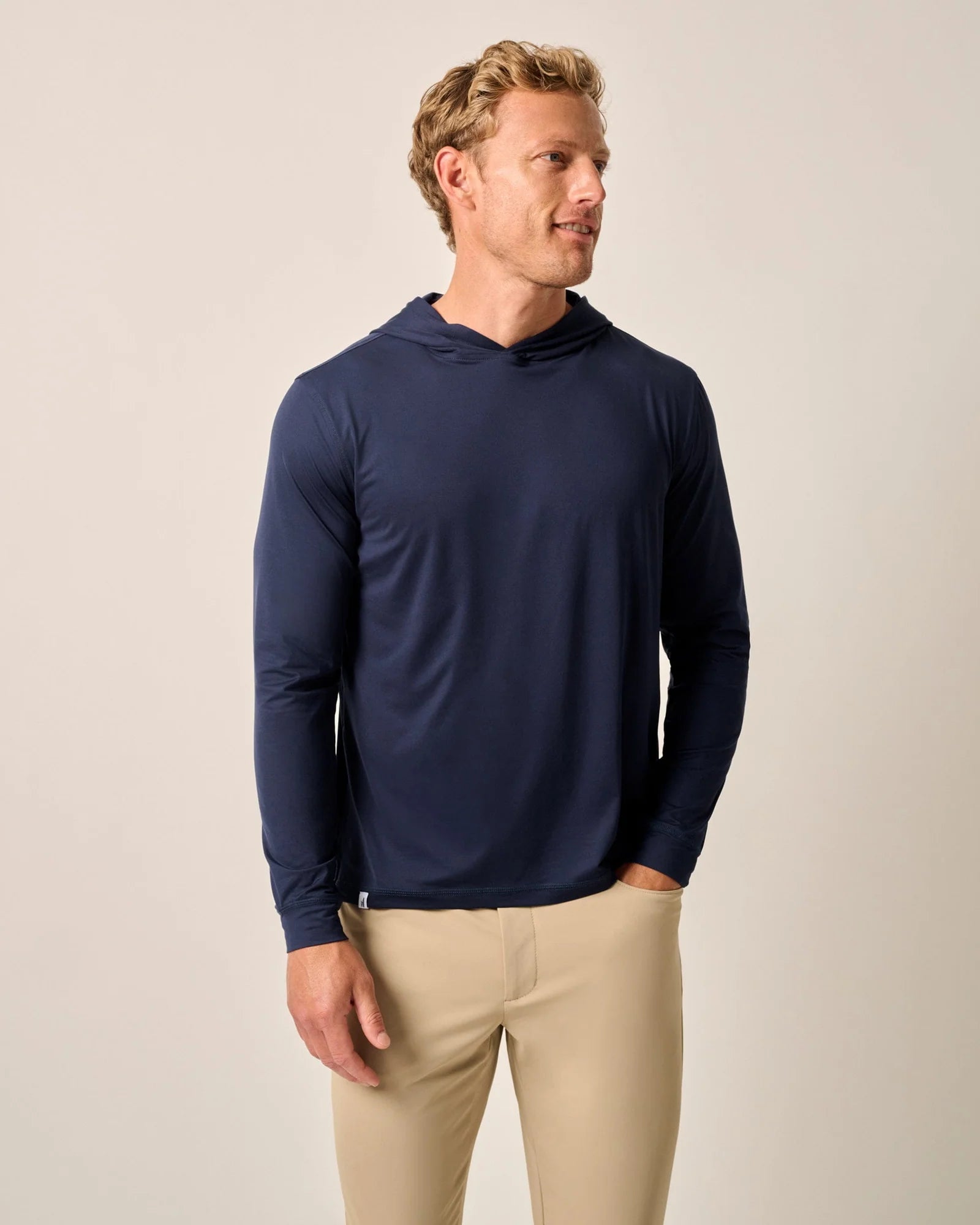 Johnnie O Talon Hooded Long Sleeve T-Shirt for Men - Navy Blue Casual Pullover Shirt with Hood - Perfect for Outdoor Activities, Travel & Everyday Wear