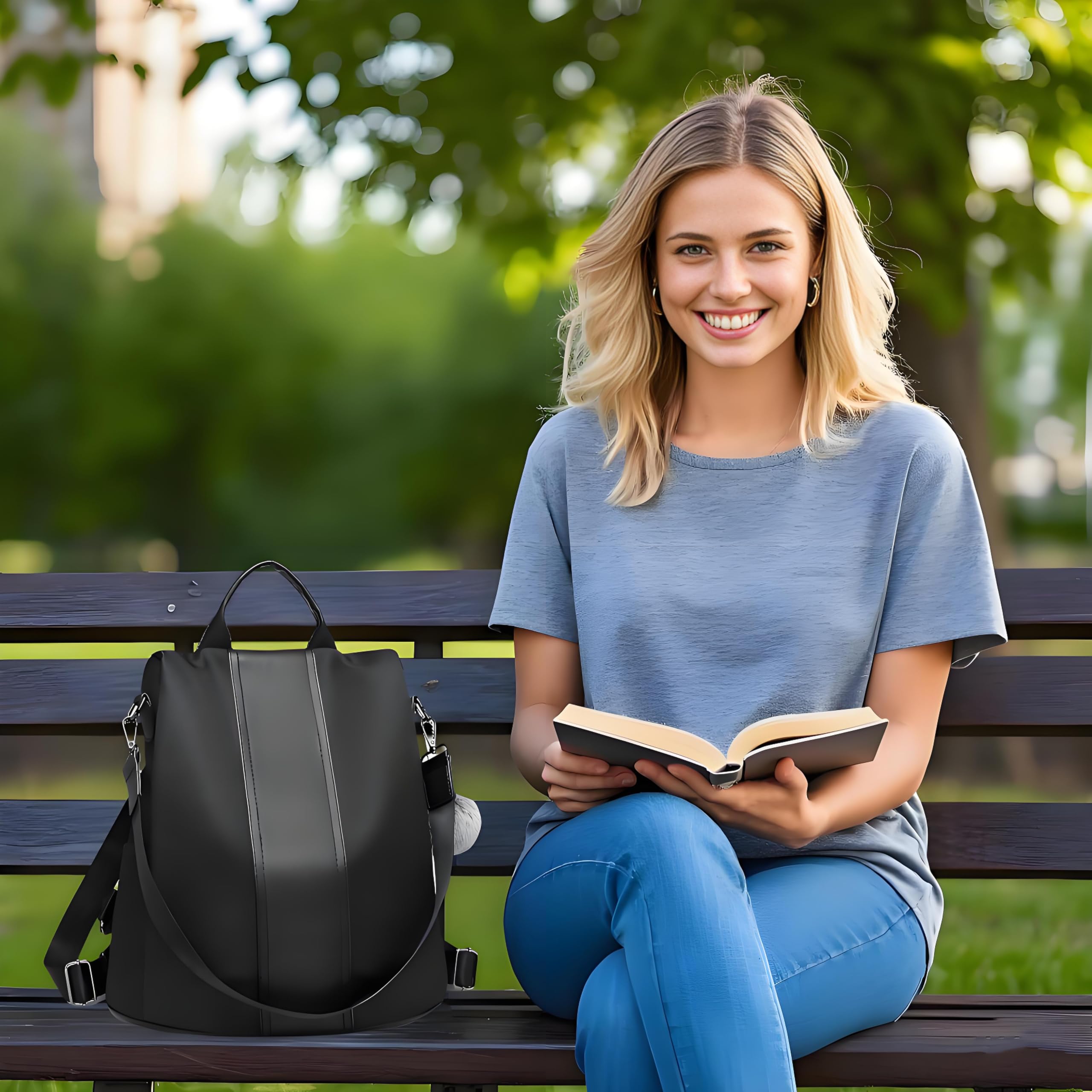 Miss Lulu Anti-Theft Nylon Backpack for Women - Lightweight Travel Rucksack with USB Charging Port (Black, Red, Brown, Grey, Beige) - Perfect for Commuting, College, Hiking & Daily Use
