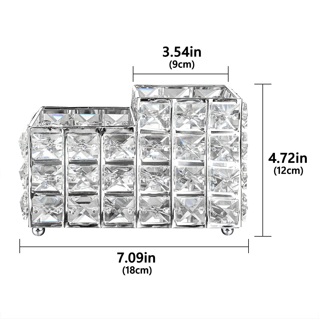 LUXEBOX Crystal Makeup Brush Holder - Square Acrylic Cosmetic Organizer for Brushes | Elegant Vanity Storage for Dresser, Bathroom & Bedroom | Perfect for Makeup Artists & Beauty Enthusiasts (Silver)