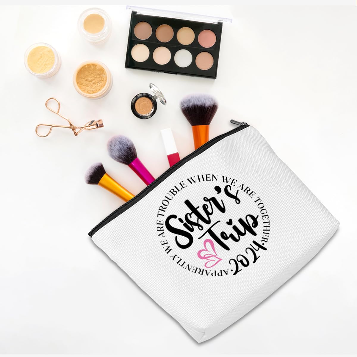 2024 Girls Trip Makeup Bag - Cute Cosmetic & Toiletry Pouch with Zipper, Perfect Weekender Bag for Women | Ideal for Sister Friendship, Bachelorette Party, Birthday & Summer Vacation Gifts | Great for Travel, Beach Getaways & Girls Weekend Essentials