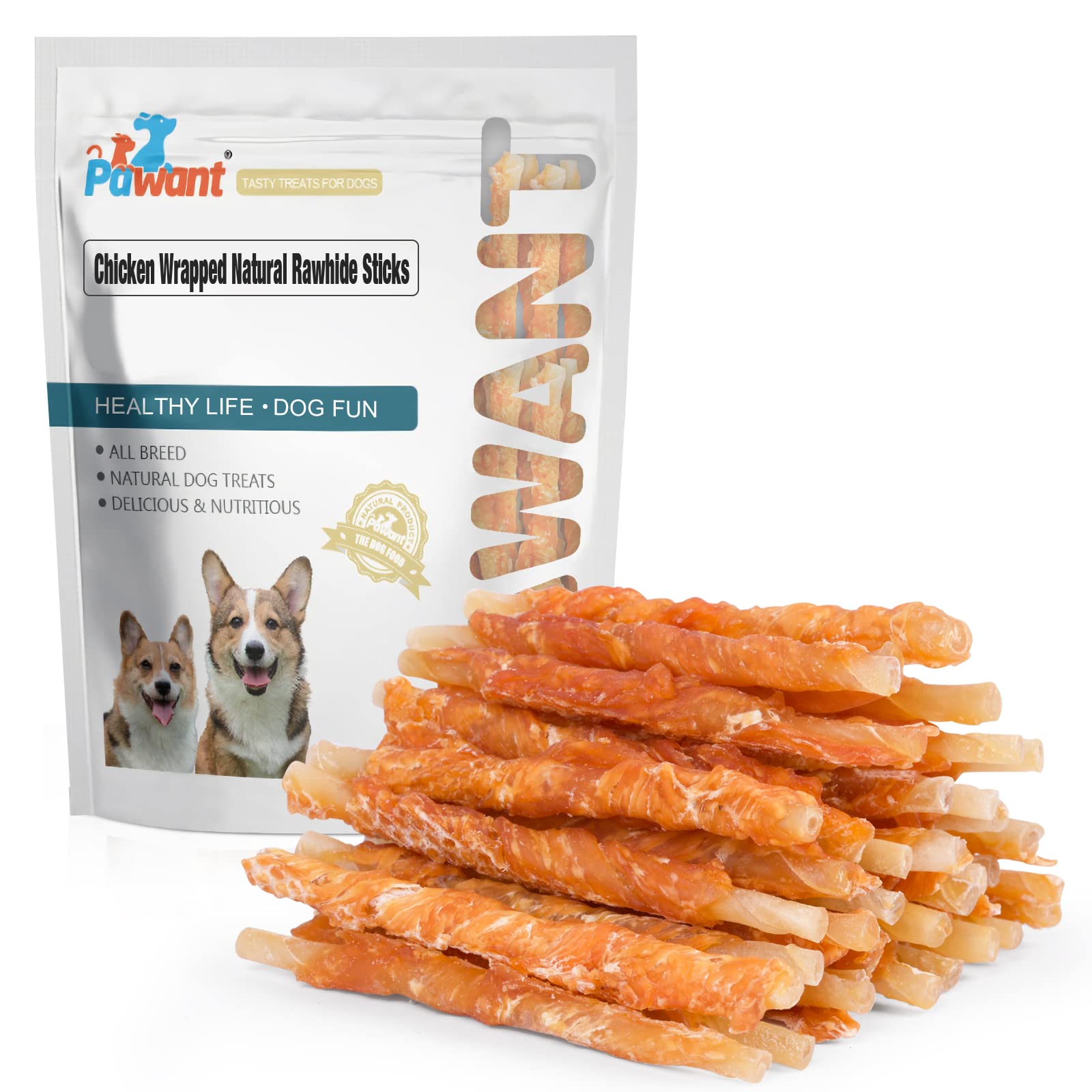 Natural Chicken Wrapped Rawhide Dog Chews - 1lb All-Natural Puppy Training Treats & Dental Sticks for Small, Medium & Large Dogs - Perfect for Teething, Chewing & Reward Training