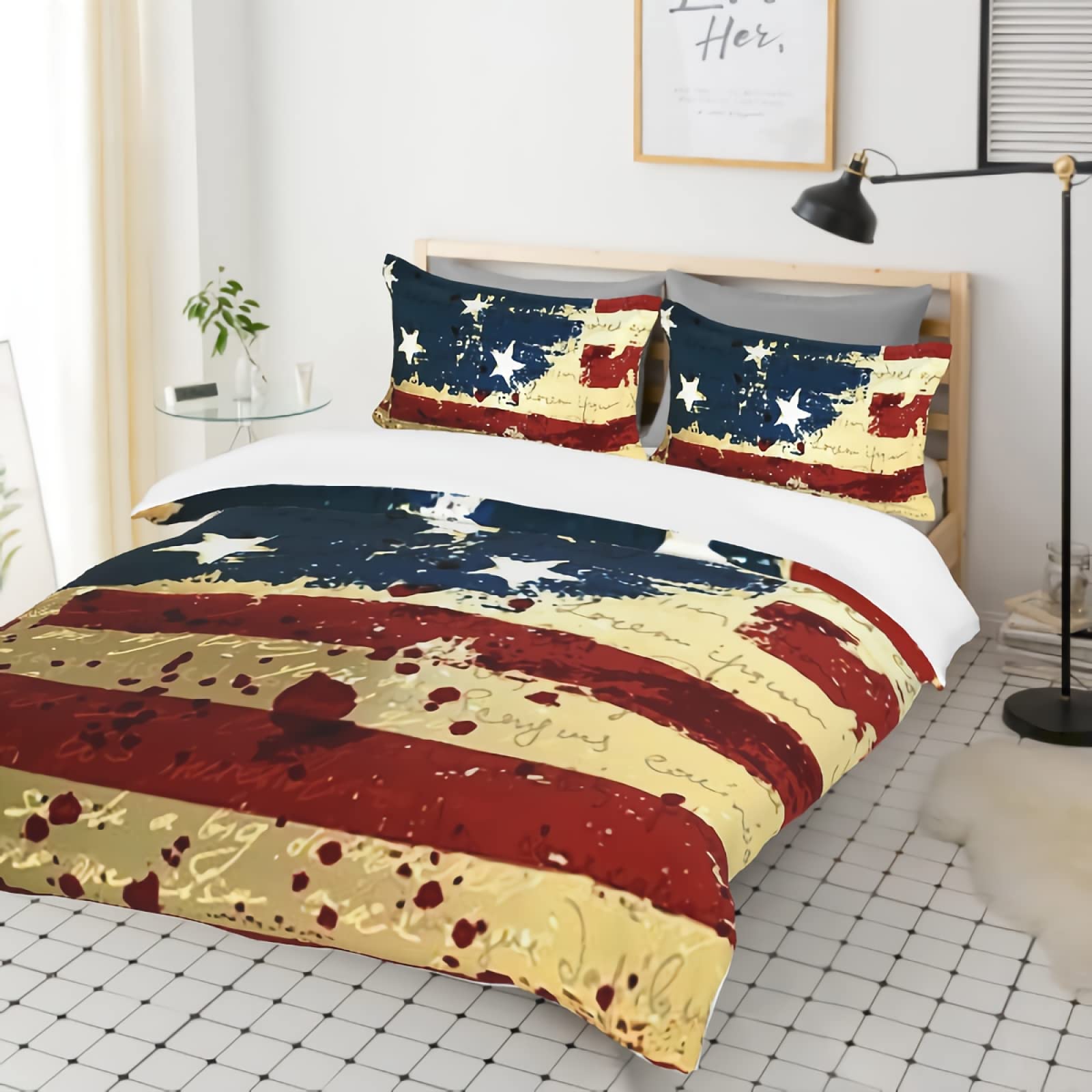 GREDBH American Flag Quilt Cover Set - 3-Piece Striped Stars Design, All-Season Soft Cotton Bedding with Pillowcases | Patriotic Home Decor for Bedroom, Dorm, or RV