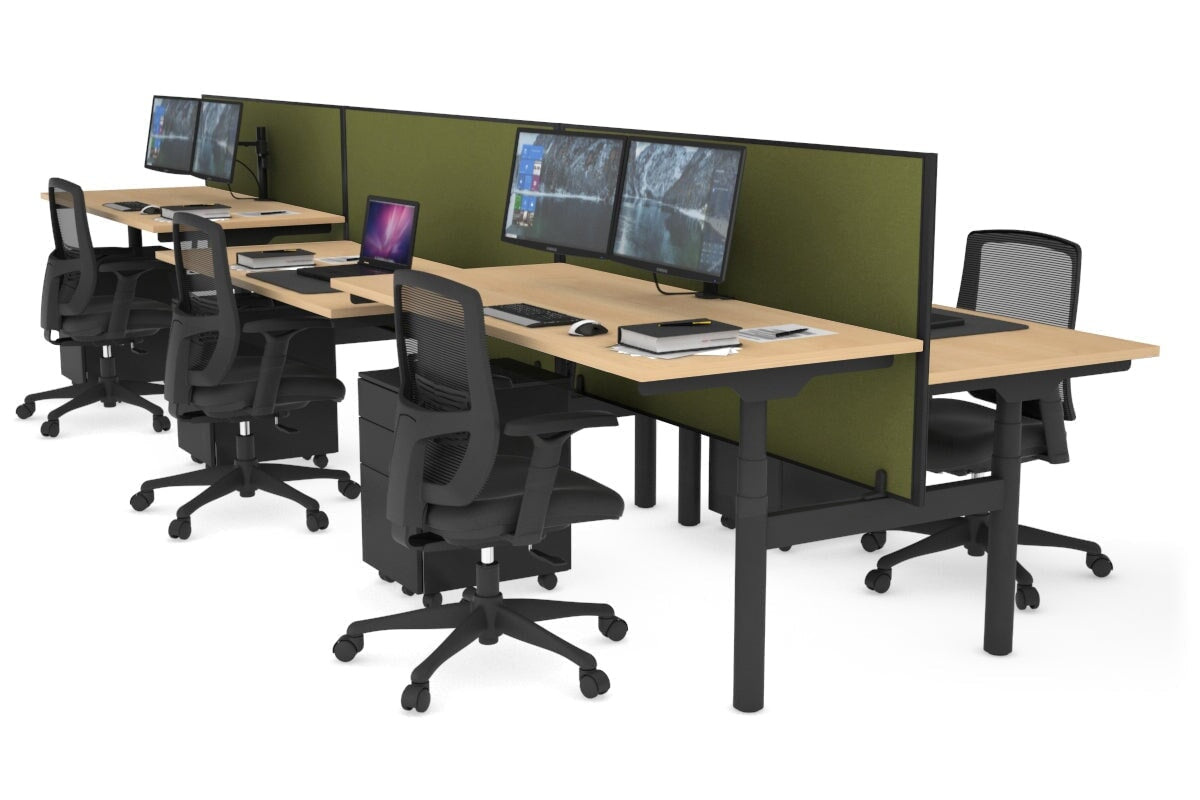 Flexi Premium Height Adjustable 6-Person Office Workbench - Black Frame [1400L x 700W] - Ideal for Collaborative Workspaces, Coworking Offices & Shared Workstations