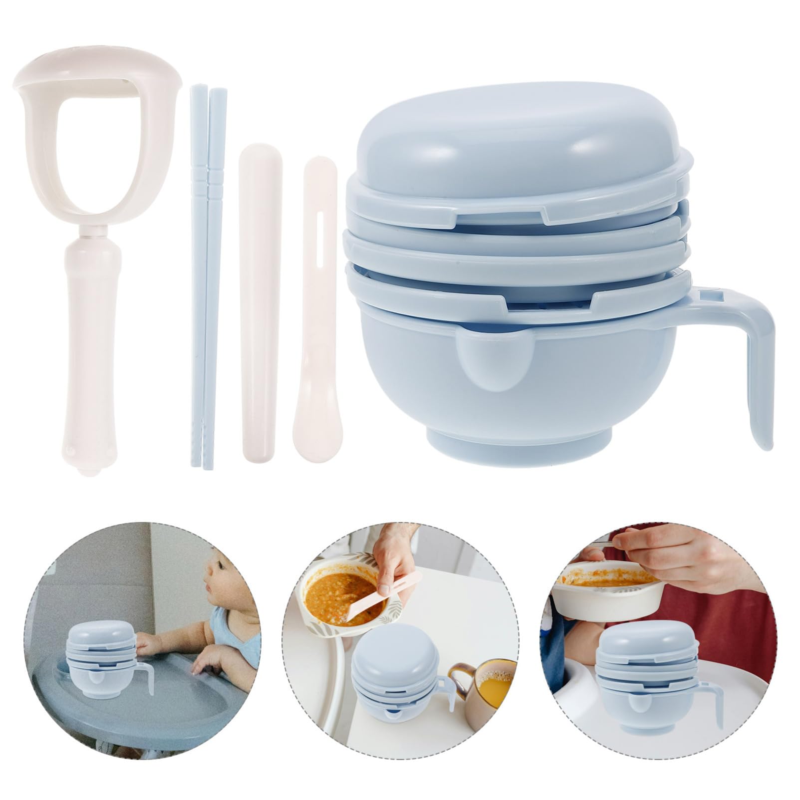 VICASKY Manual Baby Food Grinder - Hand Crank Infant Food Mill with Masher Bowl, Citrus Juicer & Grater for Toddlers - Sky Blue | Perfect for Homemade Purees, Fruit & Vegetable Mash for Babies 6-12 Months