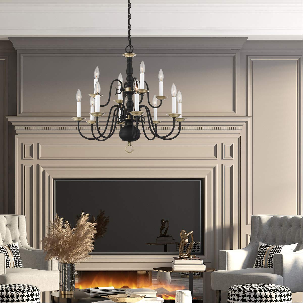 Livex Lighting 5012-04 12-Light Black Chandelier - Modern Crystal Ceiling Light Fixture for Dining Room, Bedroom & Living Room Decor