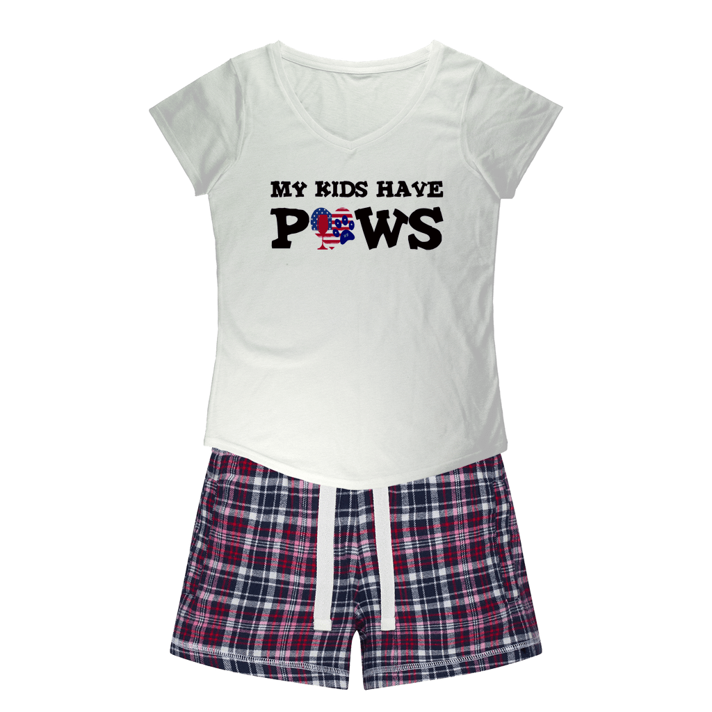 My Kids Have Paws Cute Dog Lover Sleep T-Shirt & Flannel Shorts Set - Comfortable Matching Pajamas for Women Who Love Pets, Perfect for Lounging at Home or Dog Mom Gifts