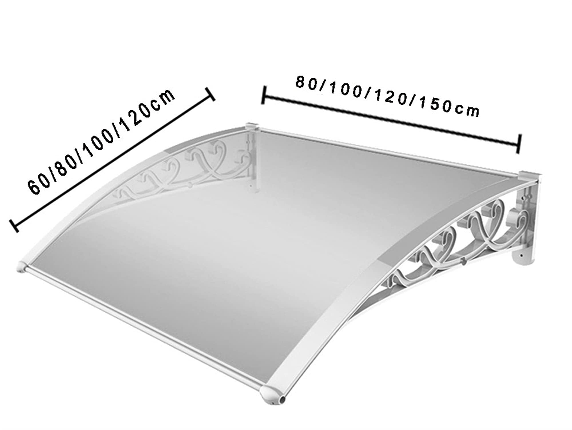 Clear Polycarbonate Door Canopy Awning 60x80cm - Waterproof Patio Cover, DIY Window Shelter with Low Noise Rain Protection for Home, Garden, and Outdoor Use