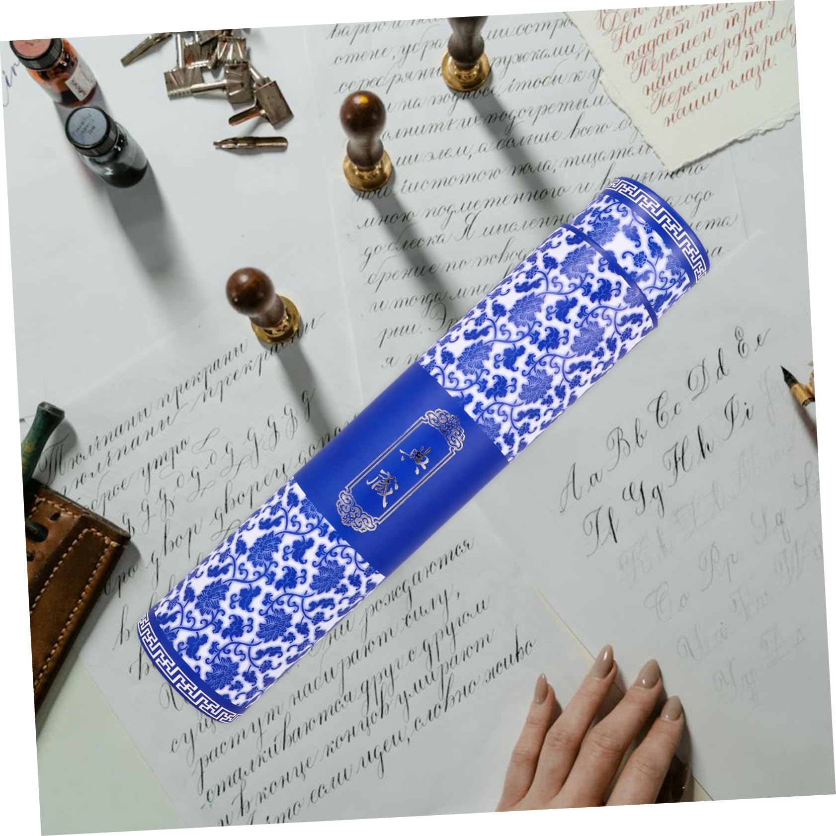 VILLCASE Blue and White Porcelain Painting Storage Box - Scroll Holder for Artwork, Posters & Drawings | Perfect for Artists, Mailing & Home Decor Organization