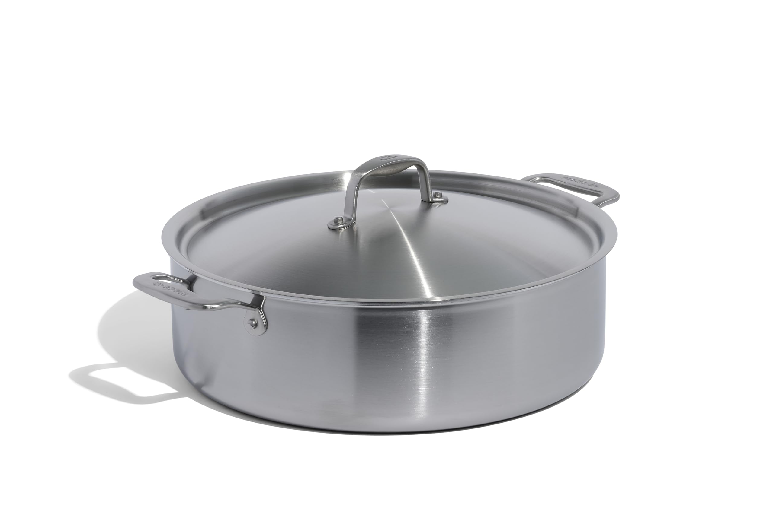 Professional 10 Quart Stainless Steel Rondeau Pot with Lid - 5-Ply Clad Induction Compatible Cookware - Made in Italy - Perfect for Soups, Stews & Braising in Commercial Kitchens & Home Cooking