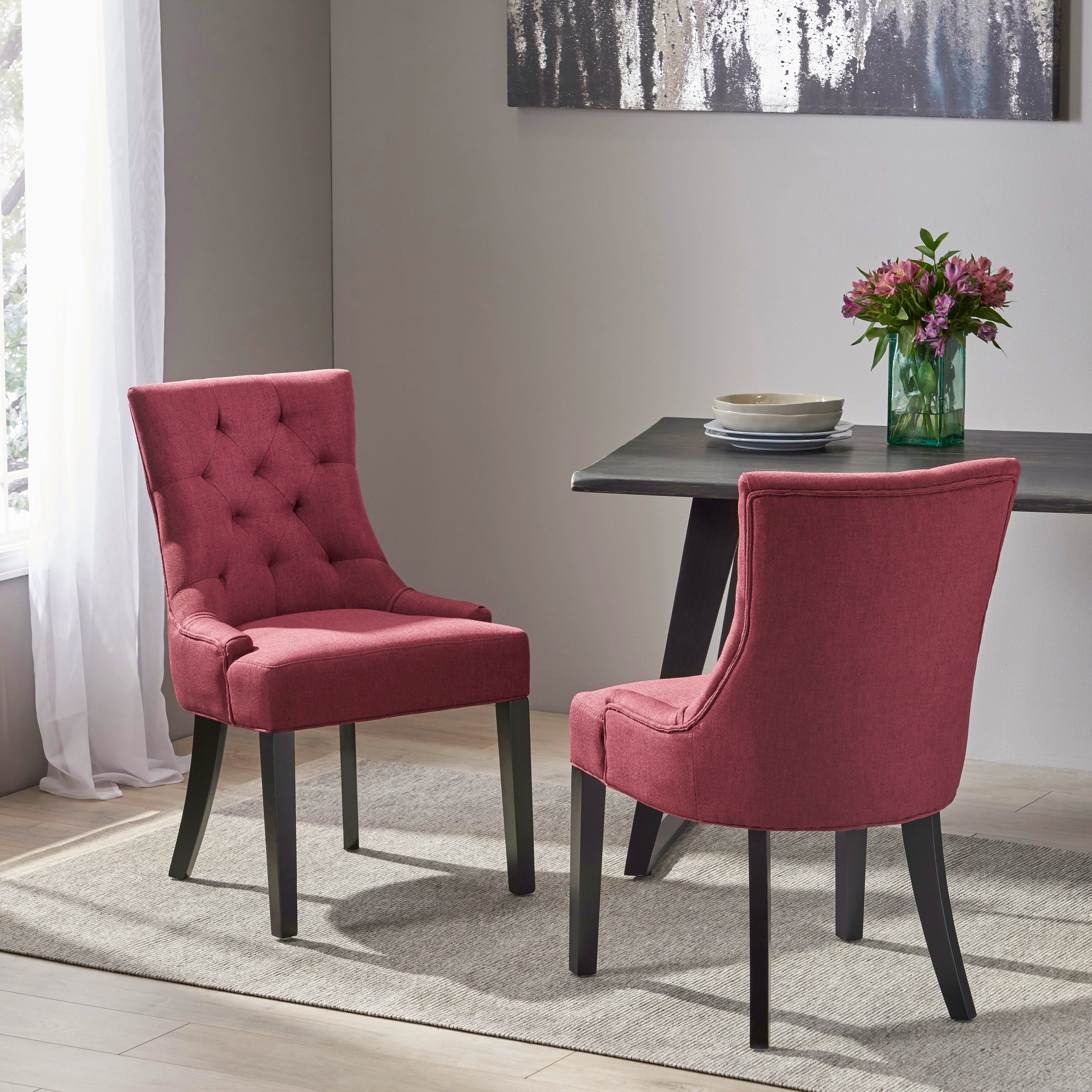 Premium Cheney Modern Dining Chairs (Set of 2) - Mid-Century Style Wooden Kitchen Chairs with Upholstered Seat - Perfect for Dining Room, Kitchen, and Home Office Decor