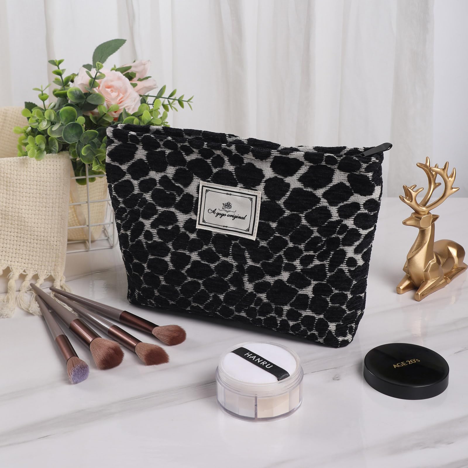 Leopard Print Makeup Bag - Large Capacity Canvas Cosmetic Organizer with Zipper for Purse, Travel & Toiletry | Cute Aesthetic Accessories for Women | Perfect for Daily Use, Vacation & Gift Giving