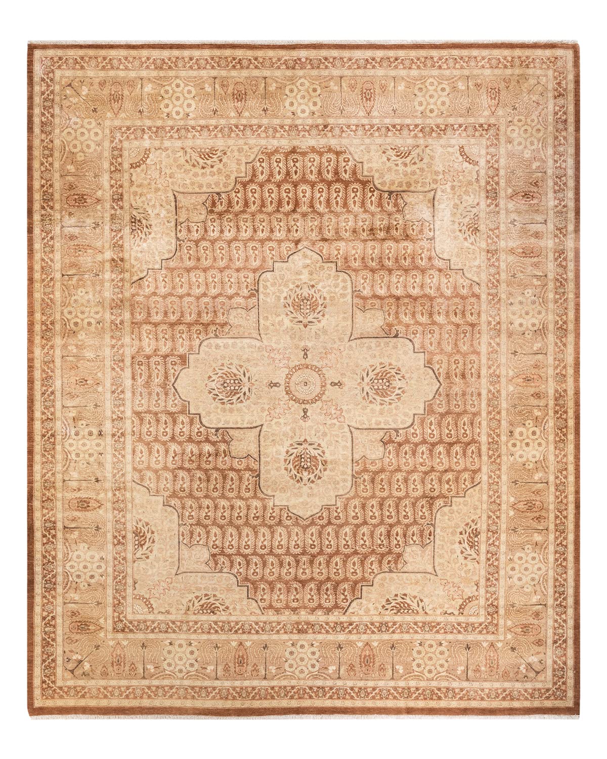 Handmade Wool Oriental Mogul Brown 8x10 Area Rug - Traditional Hand-Knotted One-of-a-Kind Solo Rug for Living Room, Bedroom & Home Decor